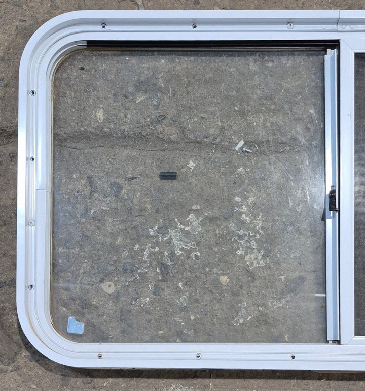 Used White Radius Opening Window : 36 1/4" W x 19 3/4" H x 1 3/4" D - Young Farts RV Parts