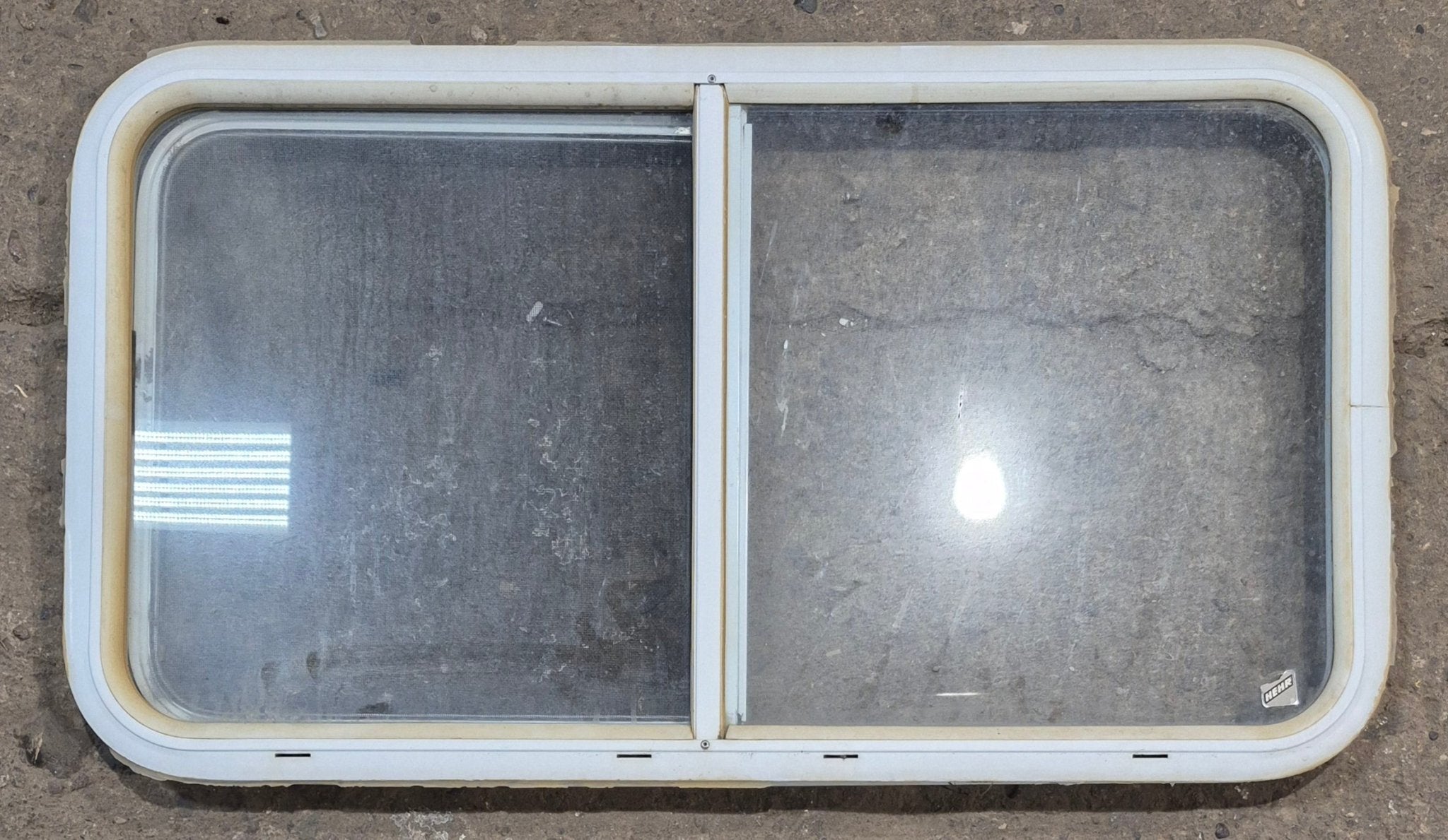 Used White Radius Opening Window : 36 1/4" W x 19 3/4" H x 1 3/4" D - Young Farts RV Parts