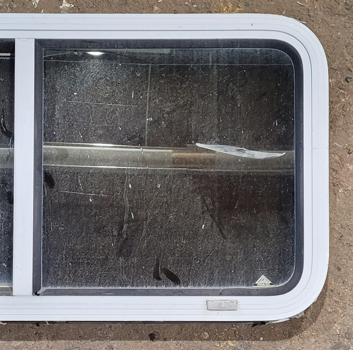 Used White Radius Opening Window : 36" W x 17 1/2" H x 1 7/8" D - Young Farts RV Parts