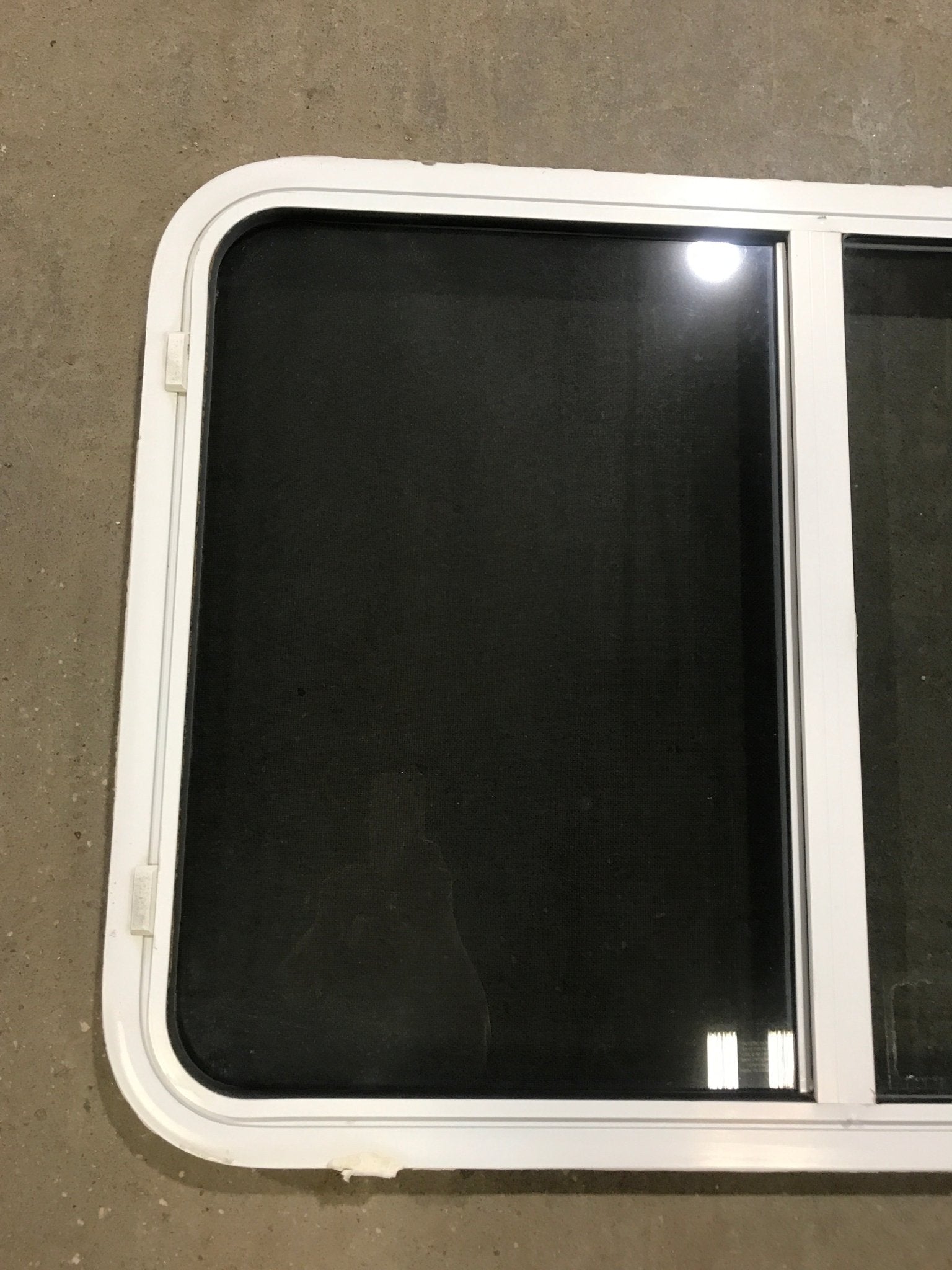 Used White Radius Opening Window : 39 1/2" W x 26 1/4" H x 2" D - Young Farts RV Parts