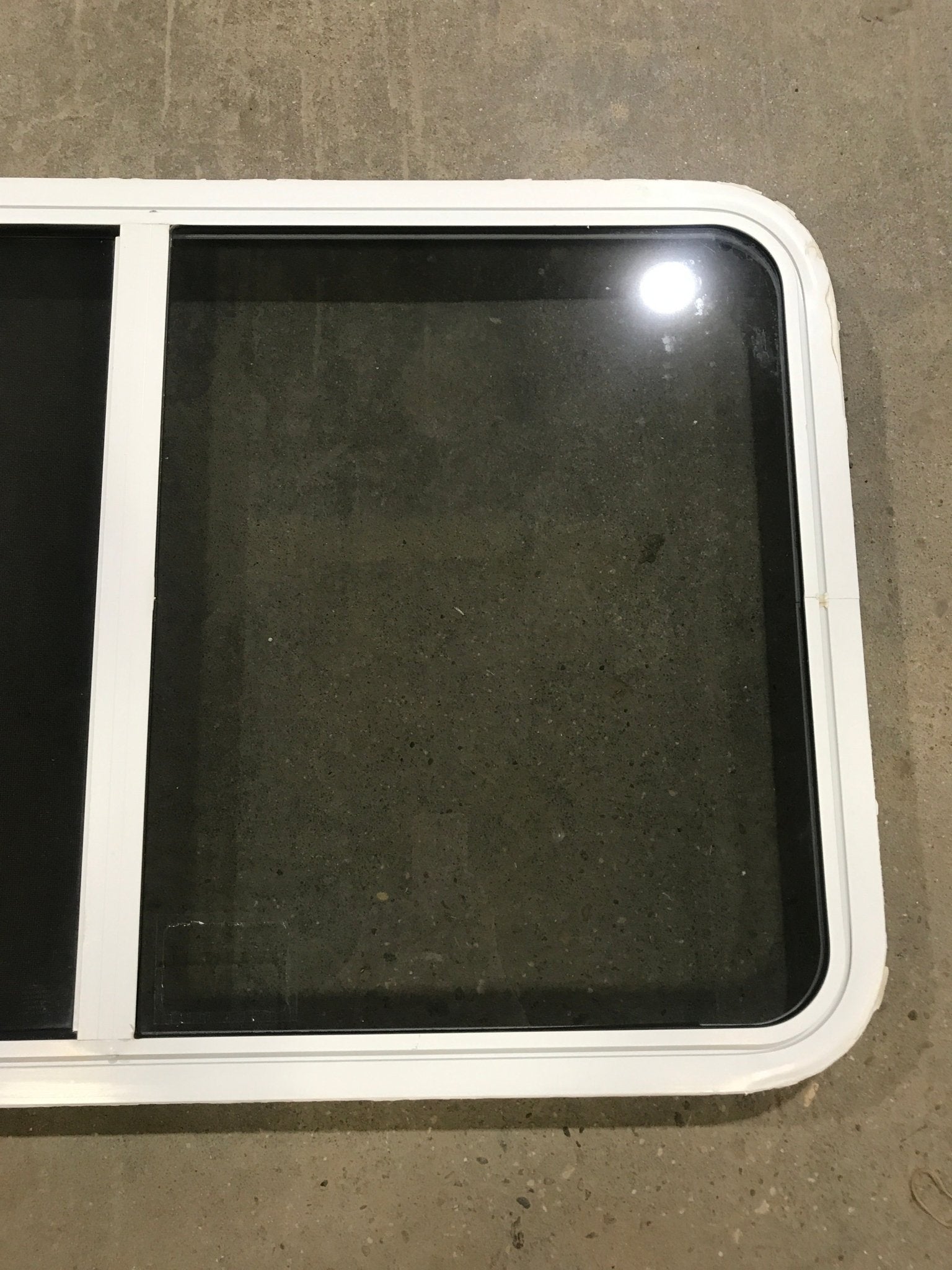 Used White Radius Opening Window : 39 1/2" W x 26 1/4" H x 2" D - Young Farts RV Parts