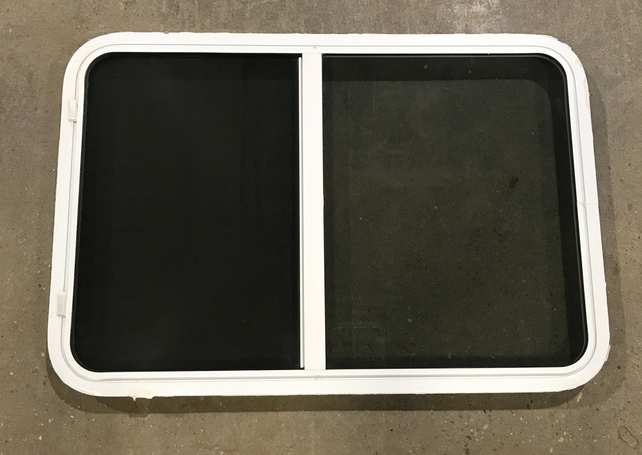 Used White Radius Opening Window : 39 1/2" W x 26 1/4" H x 2" D - Young Farts RV Parts