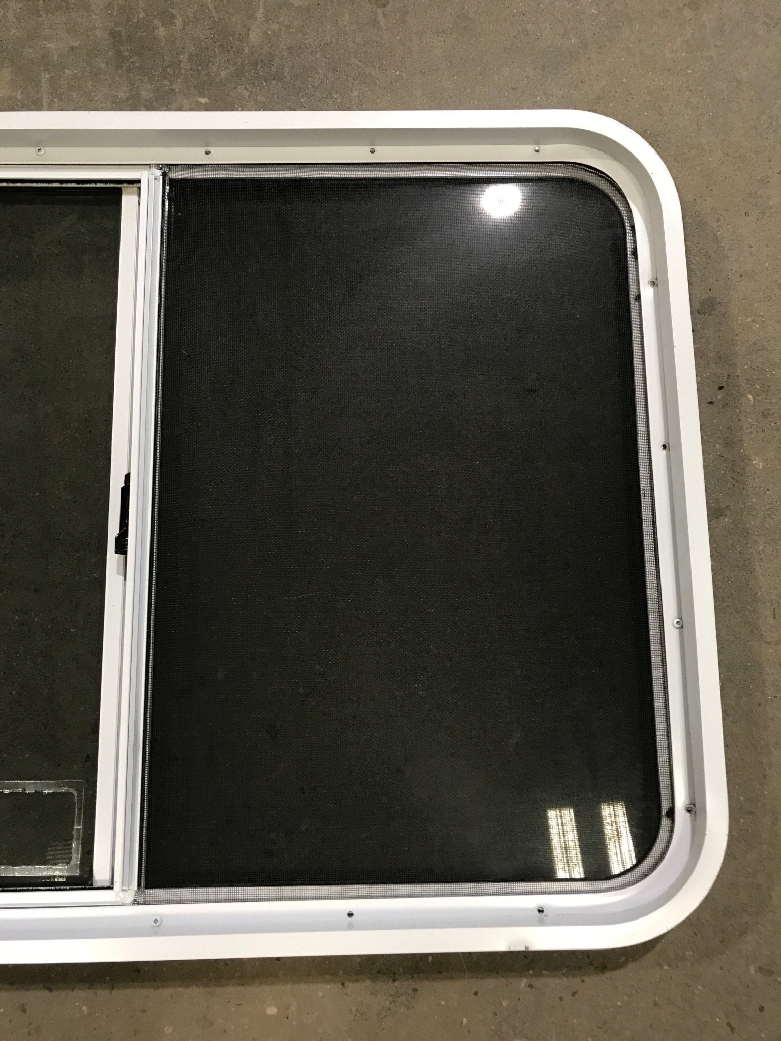 Used White Radius Opening Window : 39 1/2" W x 26 1/4" H x 2" D - Young Farts RV Parts
