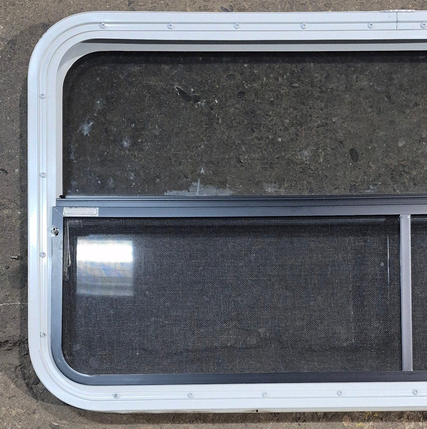 Used White Radius Opening Window : 41 1/4" W x 21 1/4" H x 1 3/4" D - Young Farts RV Parts
