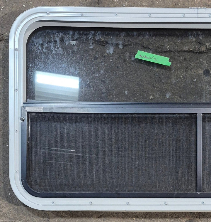 Used White Radius Opening Window : 41 1/4" W x 21 1/4" H x 1 3/4" D - Young Farts RV Parts