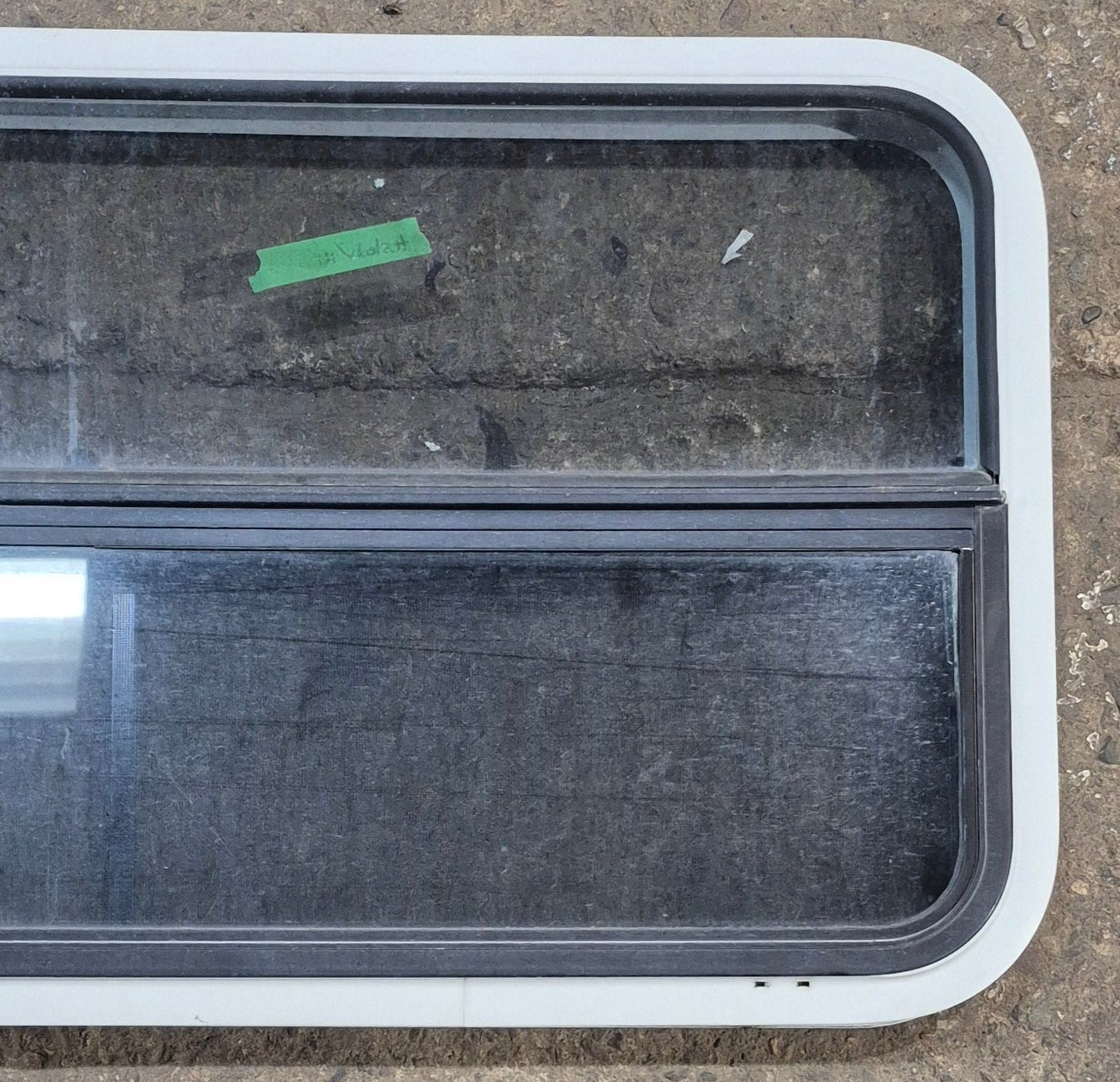 Used White Radius Opening Window : 41 1/4" W x 21 1/4" H x 1 3/4" D - Young Farts RV Parts