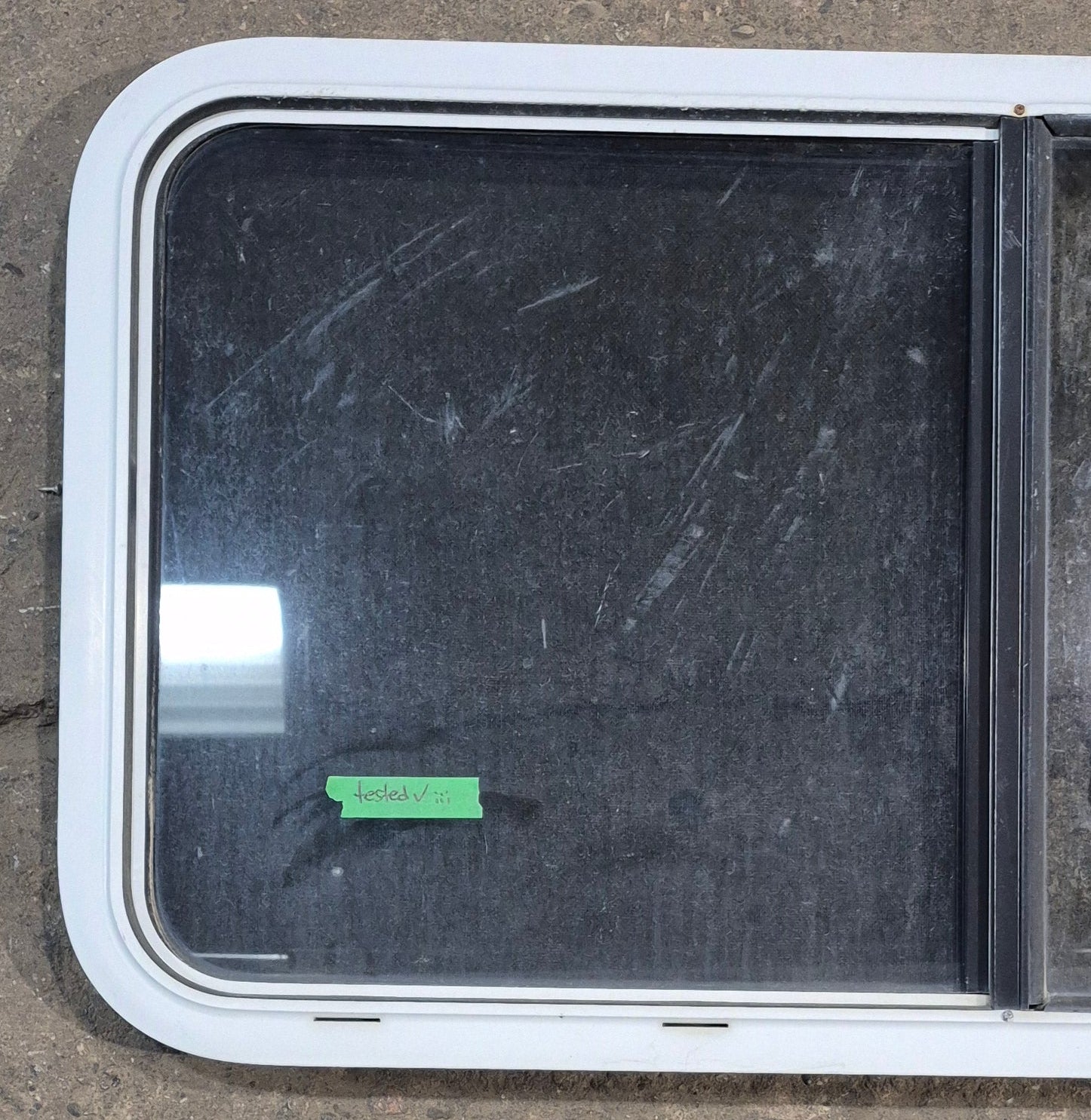 Used White Radius Opening Window : 41 1/4" W x 21 1/4" H x 1 3/4" D - Young Farts RV Parts