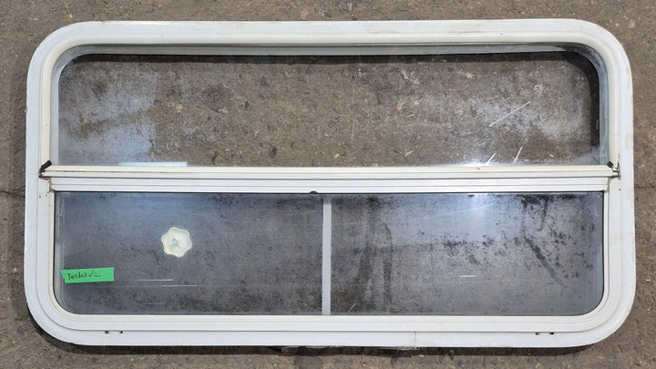 Used White Radius Opening Window : 41 1/4" W x 21 1/4" H x 1 3/4" D - Young Farts RV Parts