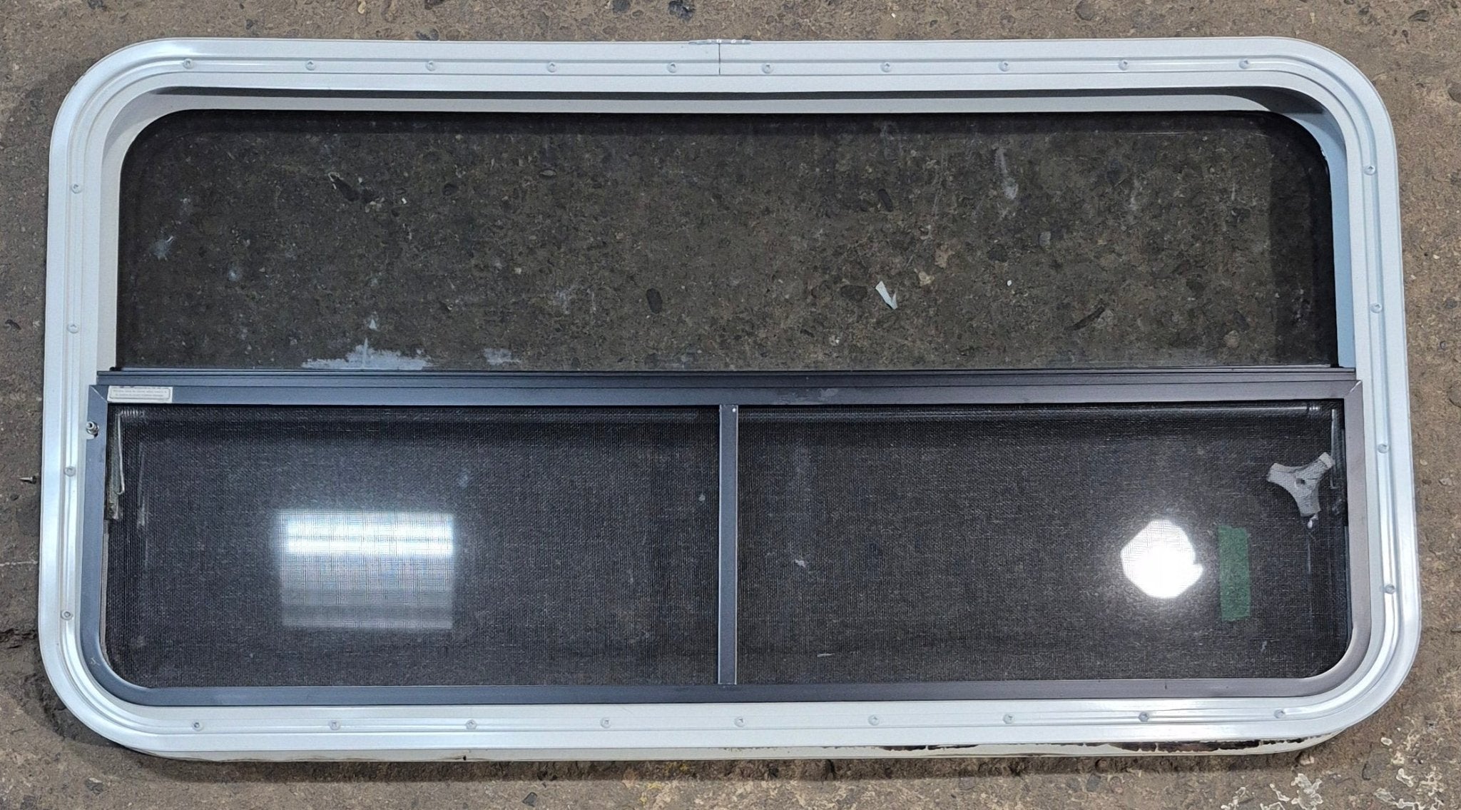 Used White Radius Opening Window : 41 1/4" W x 21 1/4" H x 1 3/4" D - Young Farts RV Parts
