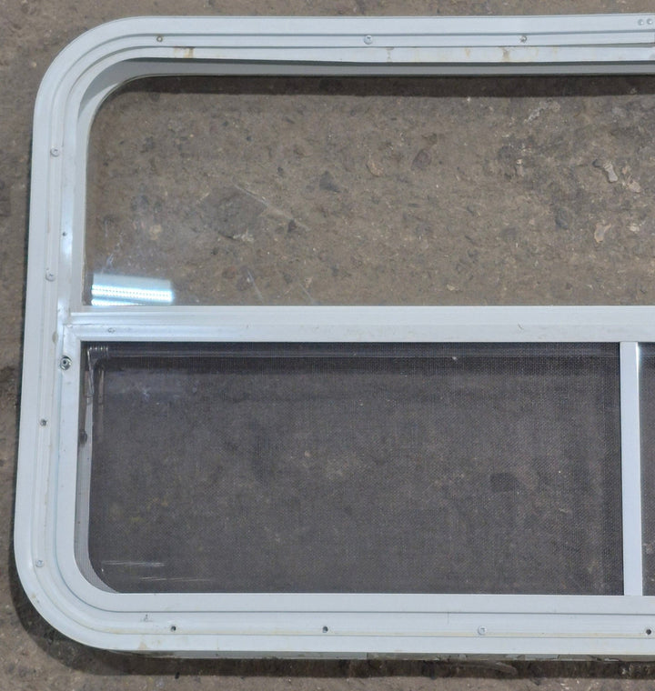 Used White Radius Opening Window : 41 1/4" W x 21 1/4" H x 1 3/4" D - Young Farts RV Parts