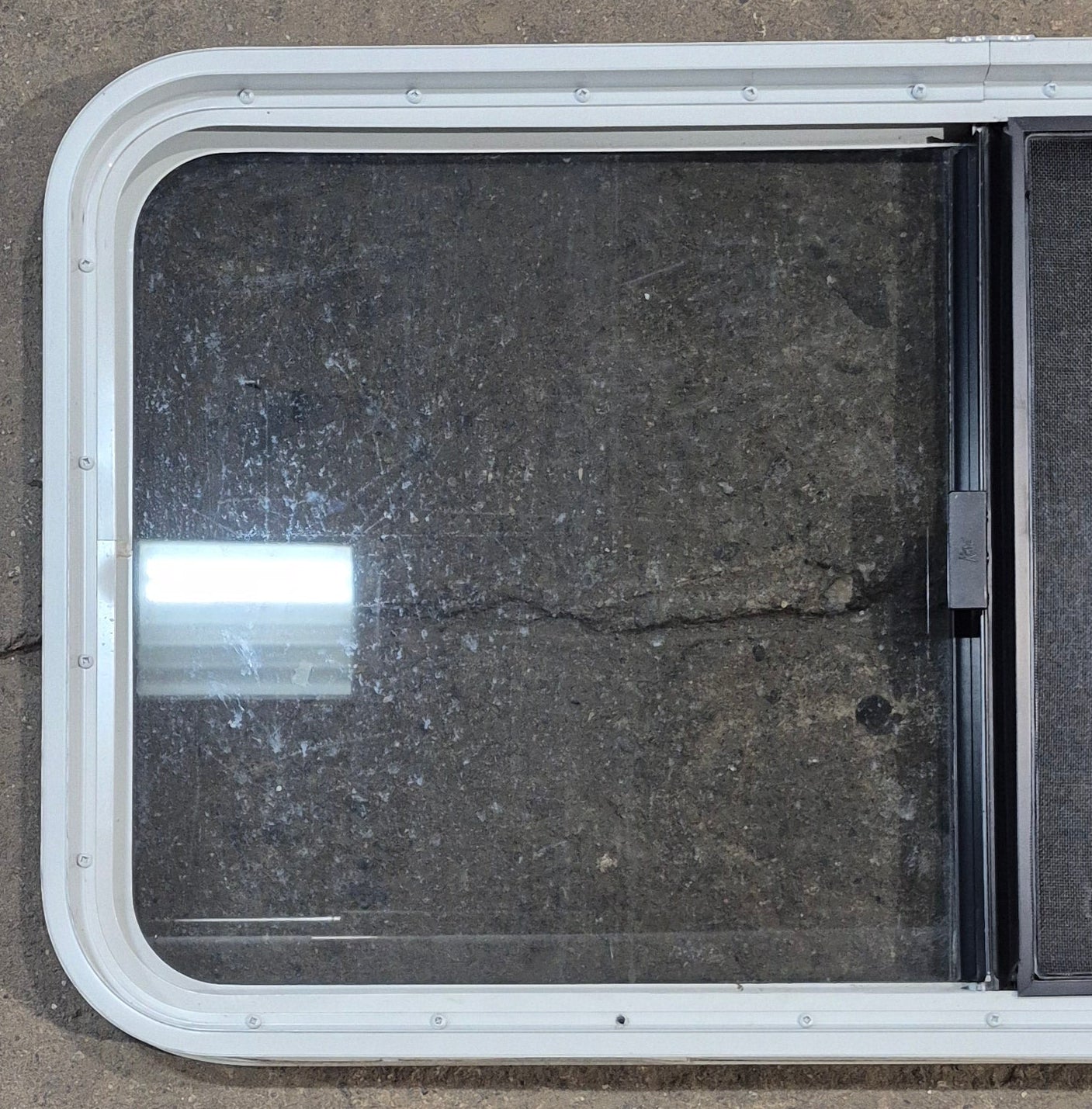 Used White Radius Opening Window : 41 1/4" W x 21 1/4" H x 1 3/4" D - Young Farts RV Parts