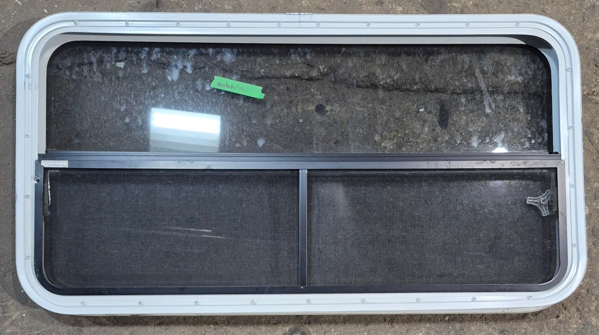 Used White Radius Opening Window : 41 1/4" W x 21 1/4" H x 1 3/4" D - Young Farts RV Parts