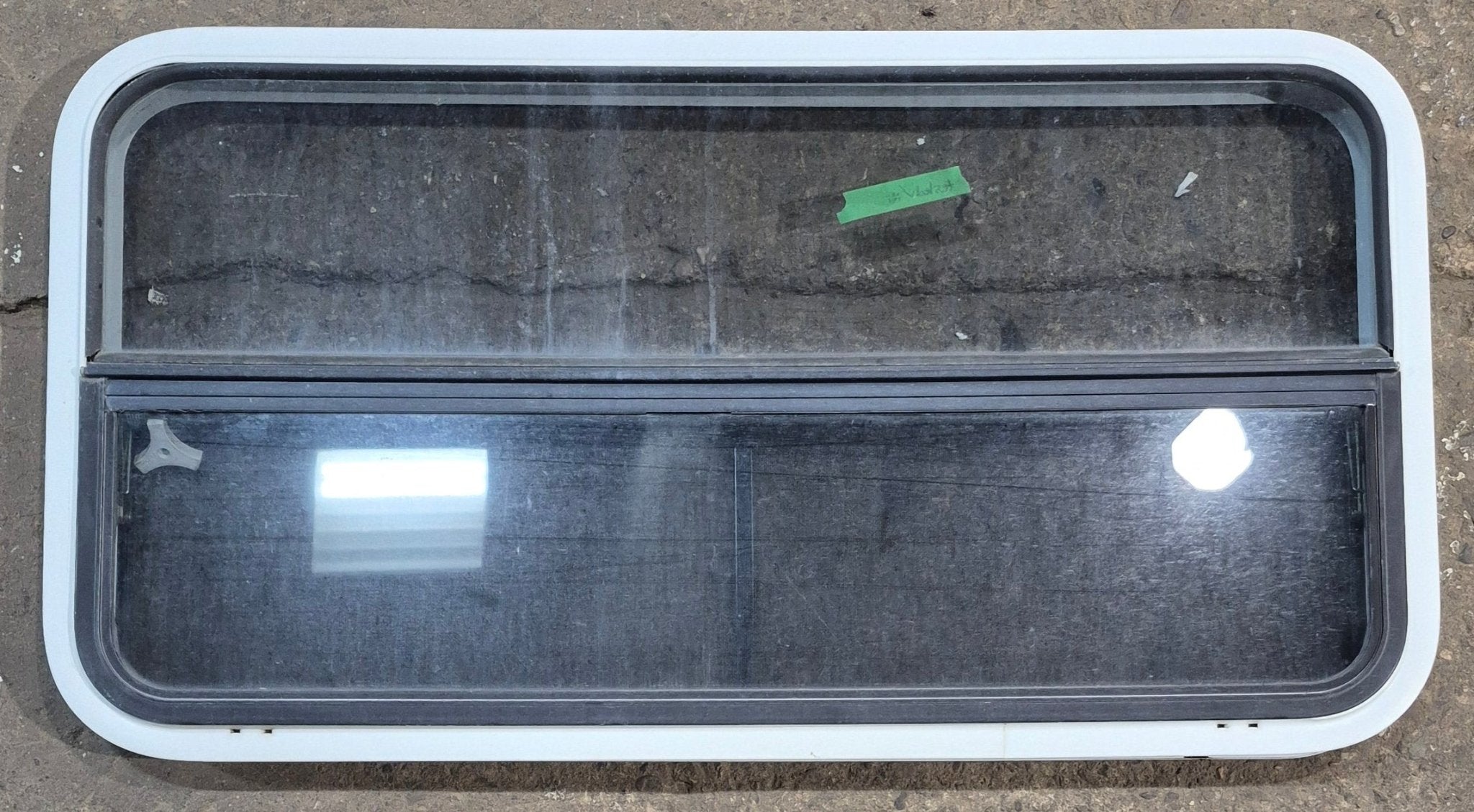 Used White Radius Opening Window : 41 1/4" W x 21 1/4" H x 1 3/4" D - Young Farts RV Parts