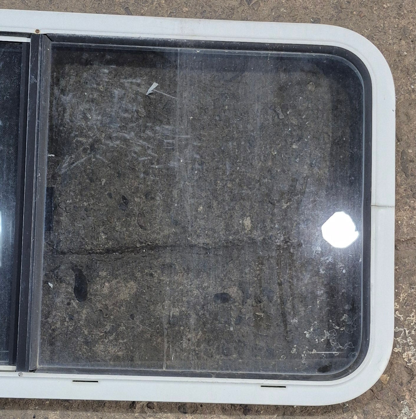 Used White Radius Opening Window : 41 1/4" W x 21 1/4" H x 1 3/4" D - Young Farts RV Parts