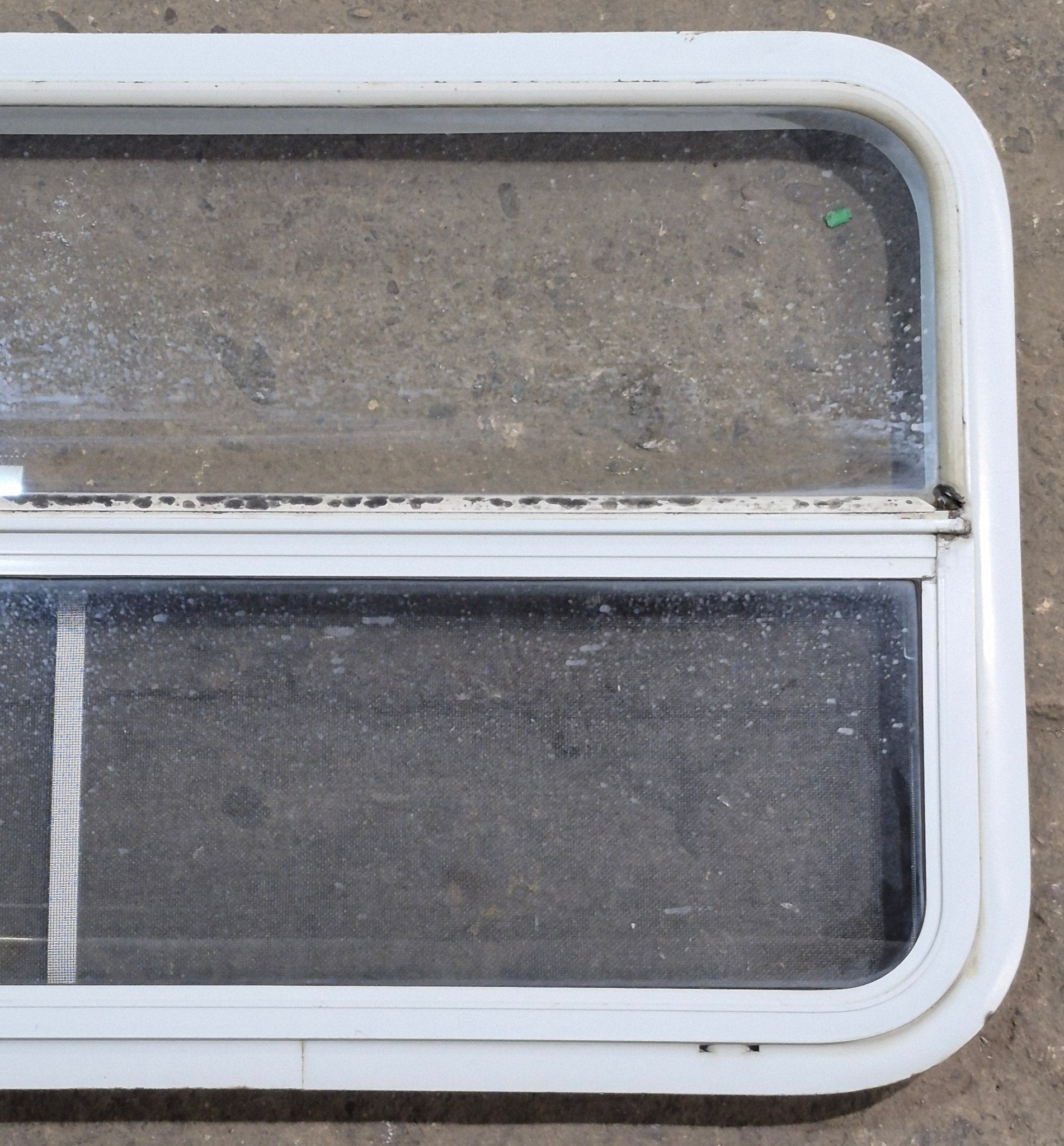 Used White Radius Opening Window : 41 1/4" W x 21 1/4" H x 1 7/8" D - Young Farts RV Parts