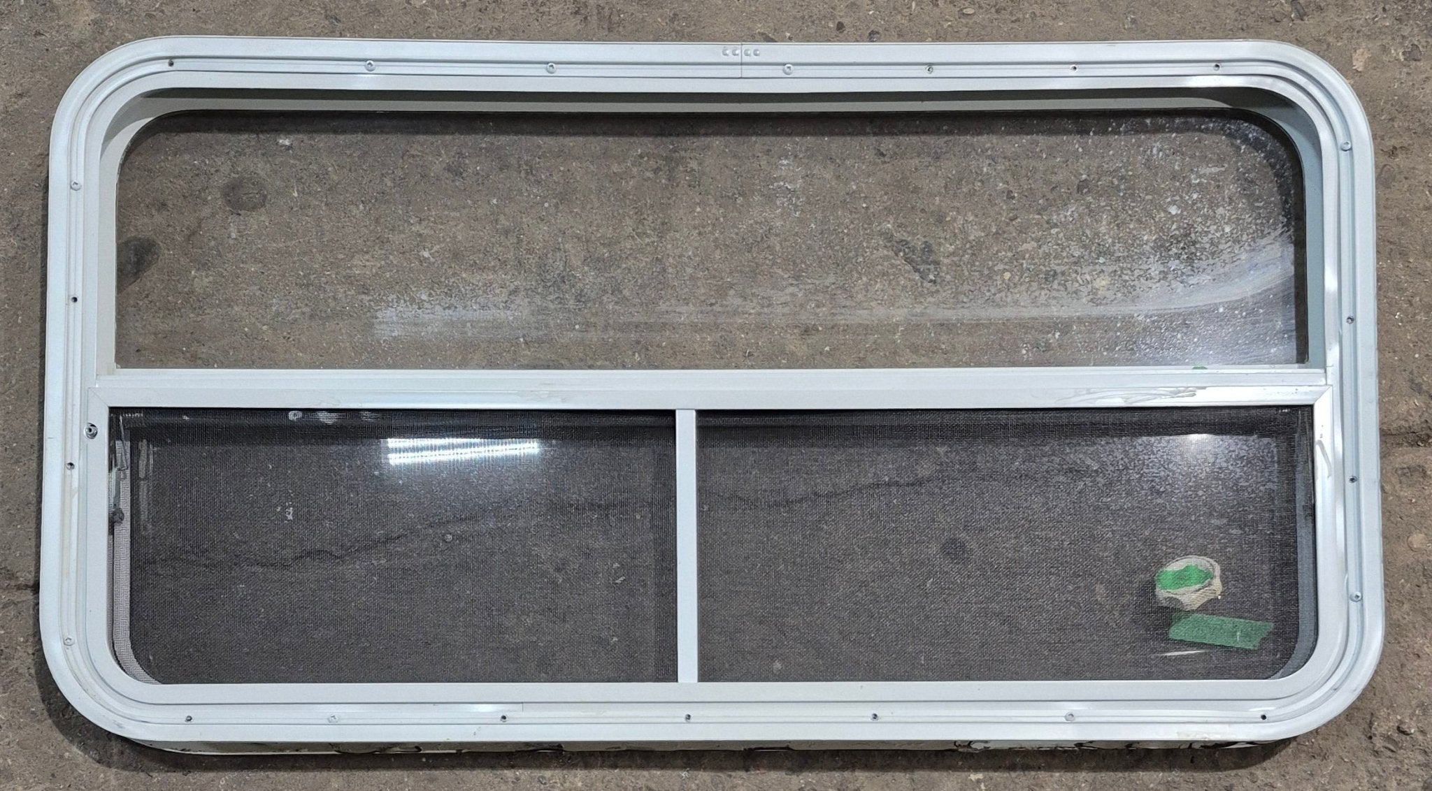 Used White Radius Opening Window : 41 1/4" W x 21 1/4" H x 1 7/8" D - Young Farts RV Parts
