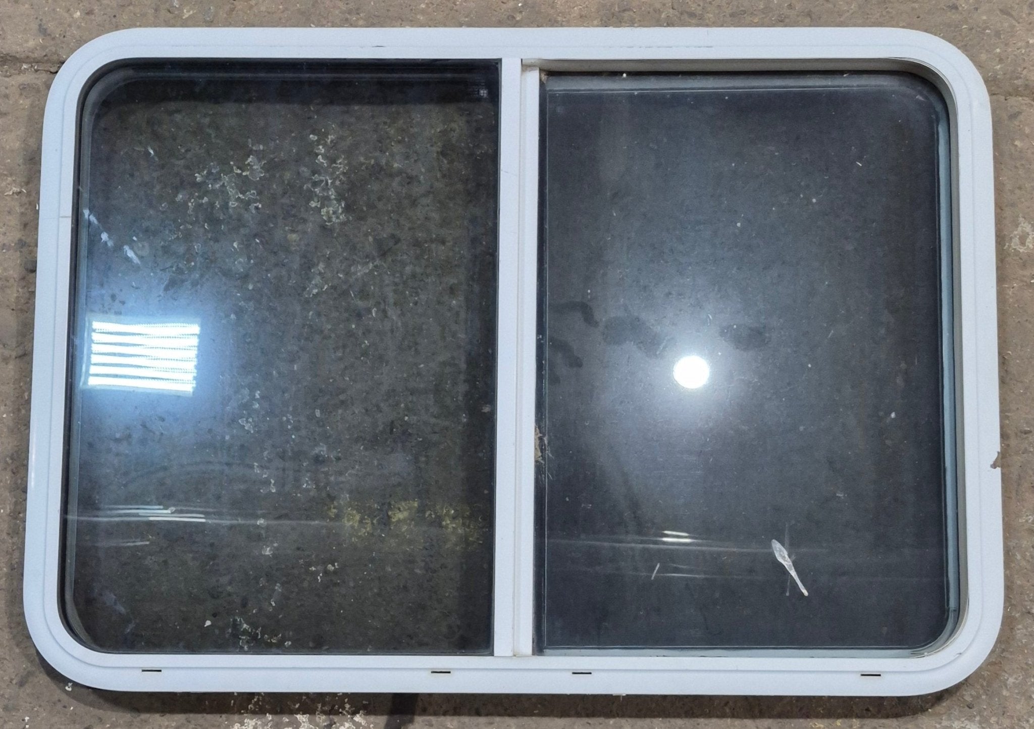 Used White Radius Opening Window : 41 1/4" W x 28 3/4" H x 1 7/8" D - Young Farts RV Parts