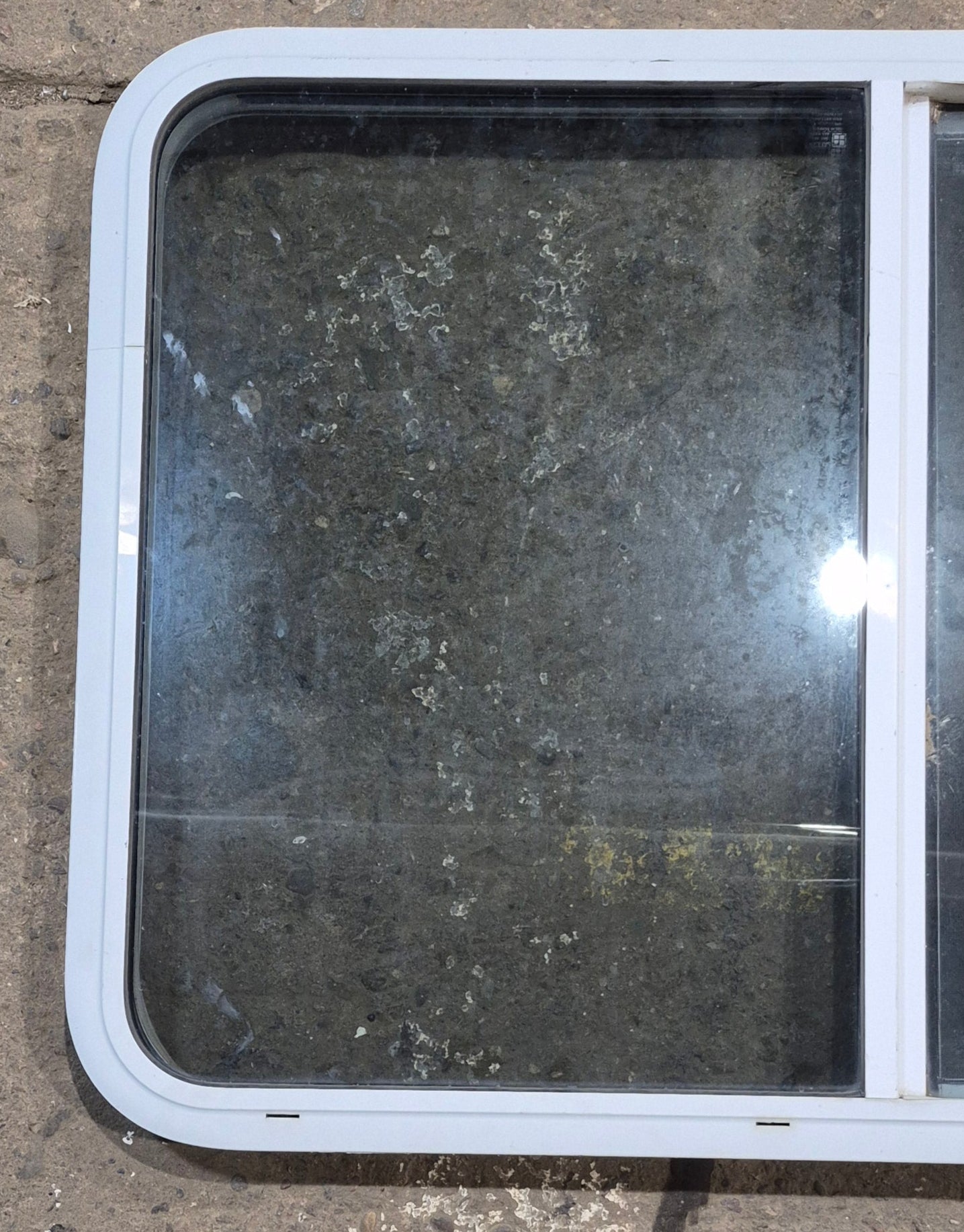 Used White Radius Opening Window : 41 1/4" W x 28 3/4" H x 1 7/8" D - Young Farts RV Parts