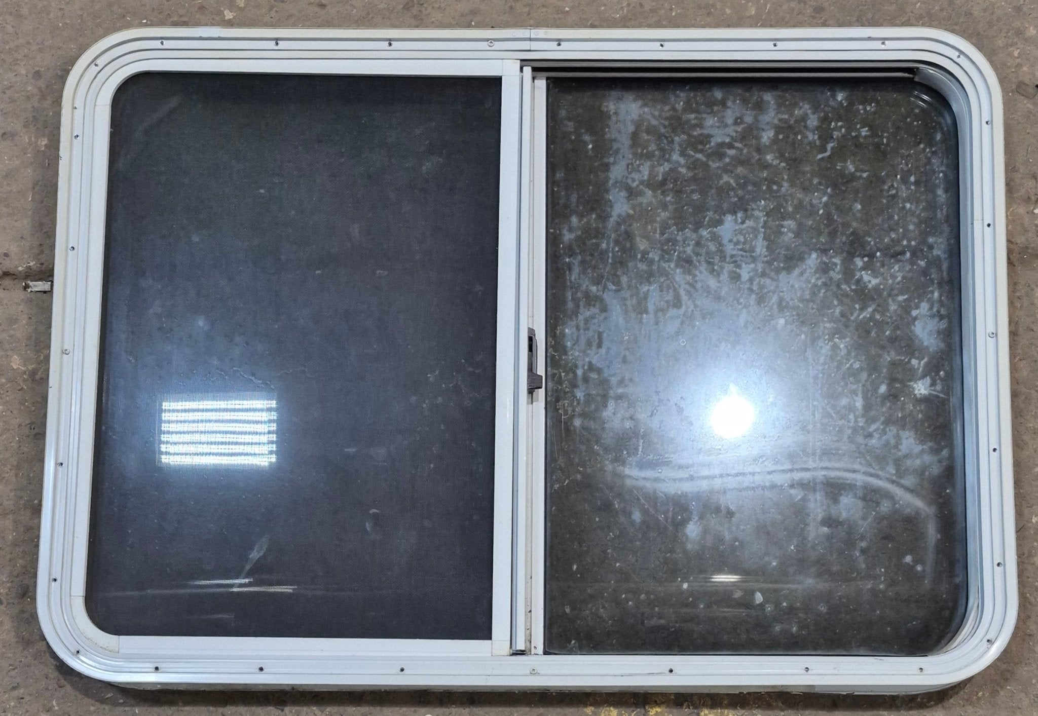 Used White Radius Opening Window : 41 1/4" W x 28 3/4" H x 1 7/8" D - Young Farts RV Parts