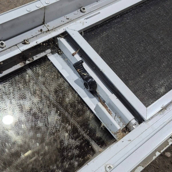 Used White Radius Opening Window - 42 1/2" X 7 1/2" X 2" - Young Farts RV Parts