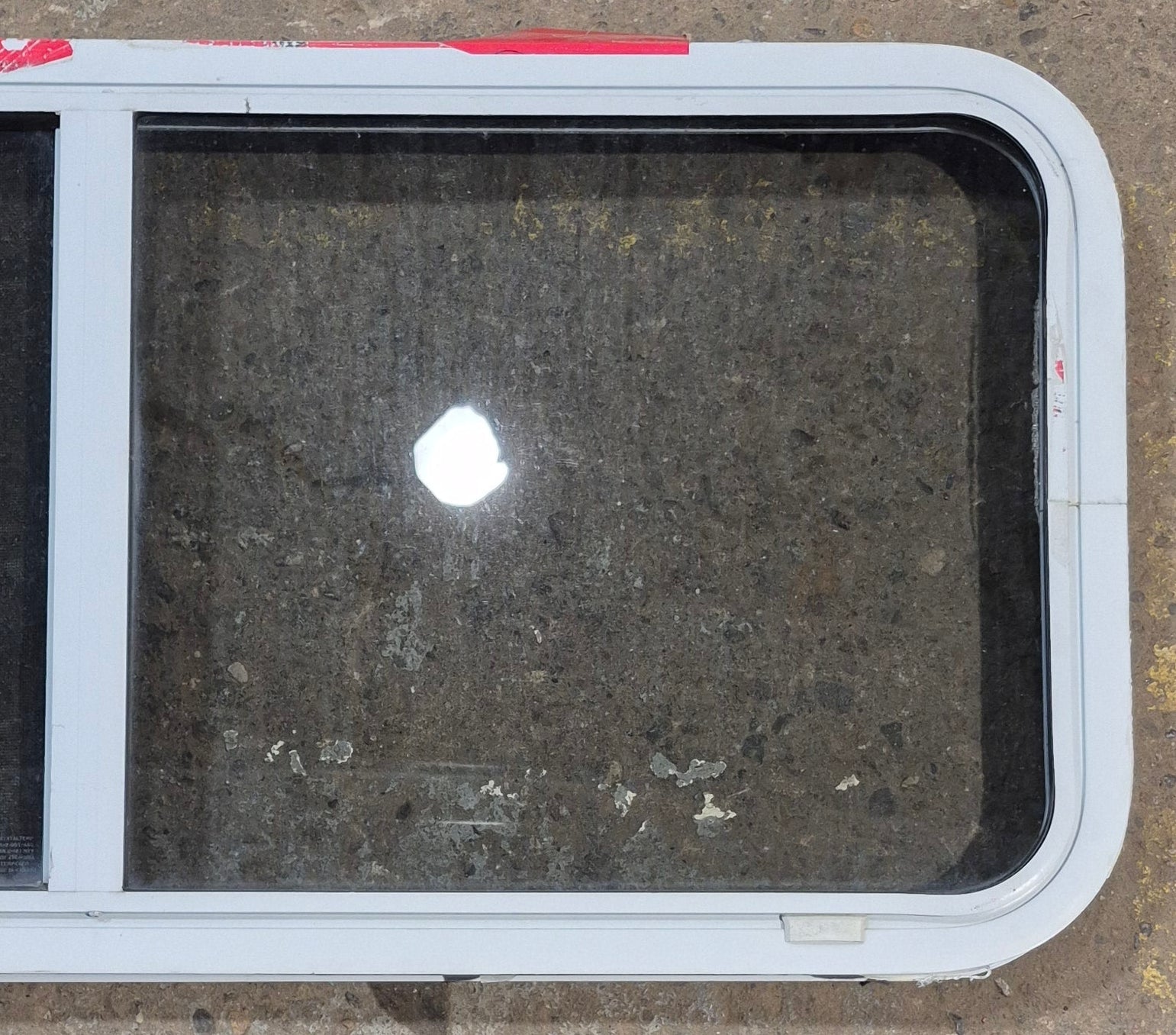 Used White Radius Opening Window : 42 1/4" W x 18 3/4" H x 1 7/8" D - Young Farts RV Parts