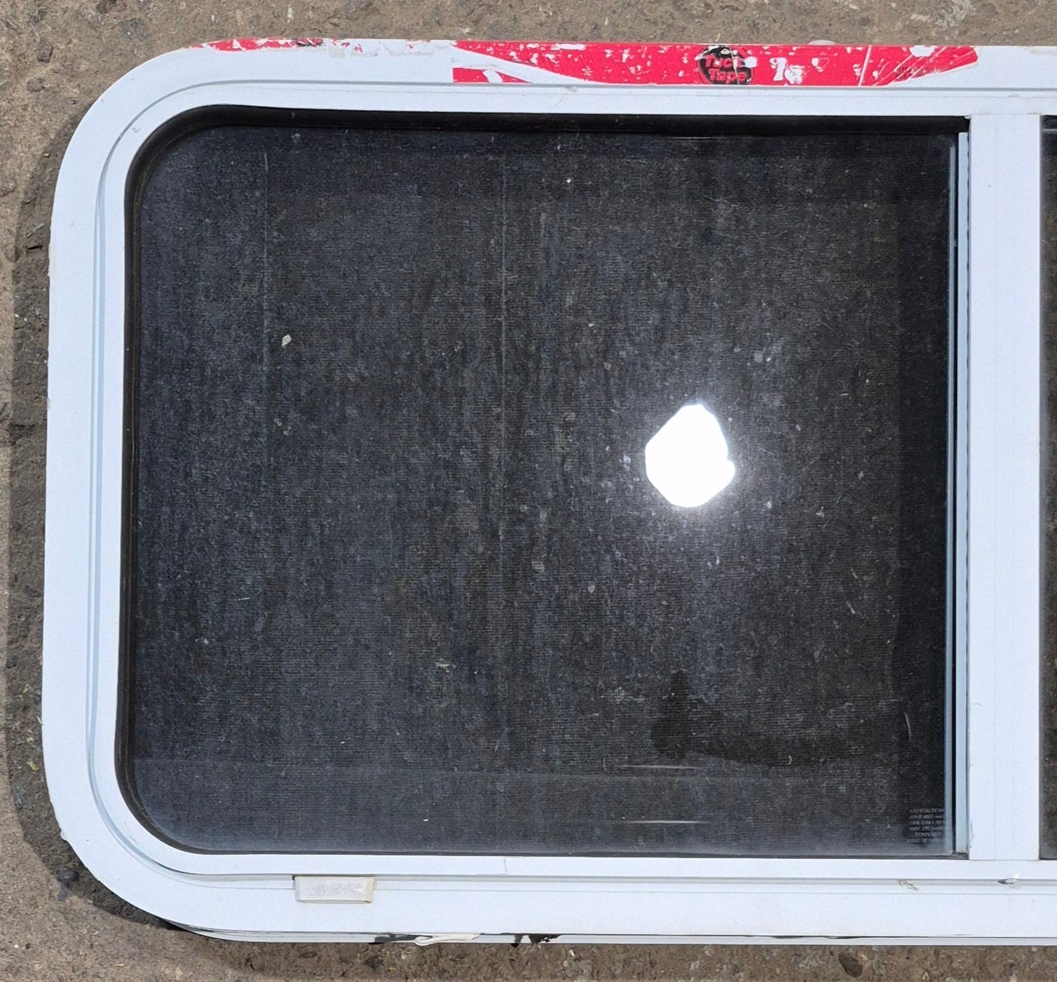Used White Radius Opening Window : 42 1/4" W x 18 3/4" H x 1 7/8" D - Young Farts RV Parts