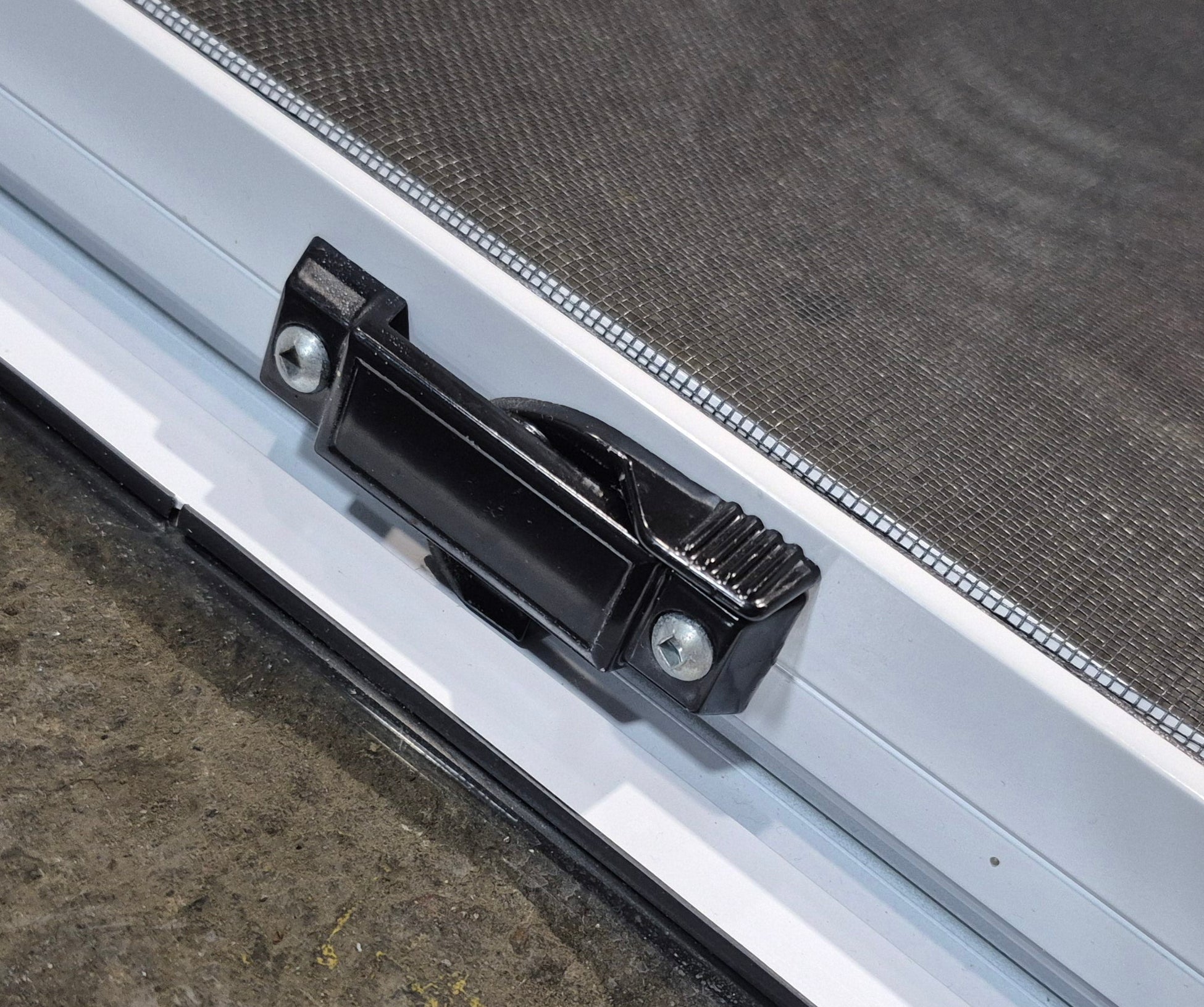 Used White Radius Opening Window : 42 1/4" W x 18 3/4" H x 1 7/8" D - Young Farts RV Parts