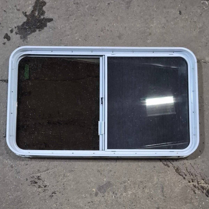 Used White Radius Opening Window - 42 5/8" X 24 3/8" X 1 7/8" - Young Farts RV Parts