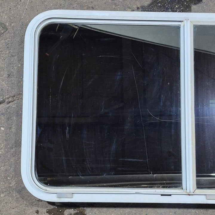 Used White Radius Opening Window - 42 5/8" X 24 3/8" X 1 7/8" - Young Farts RV Parts