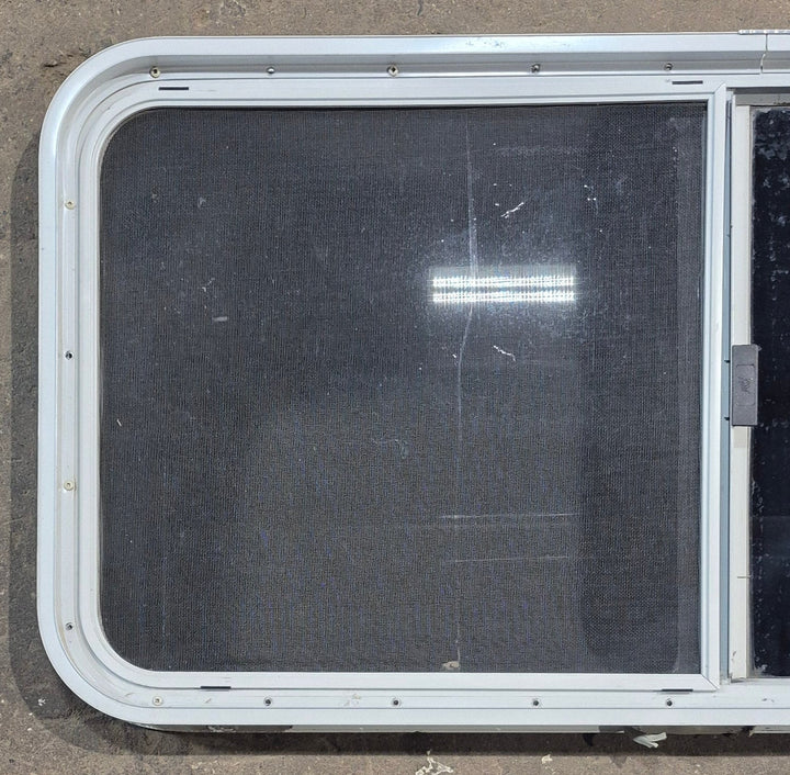 Used White Radius Opening Window : 45 1/2" W x 21 1/2" H x 1 7/8" D - Young Farts RV Parts