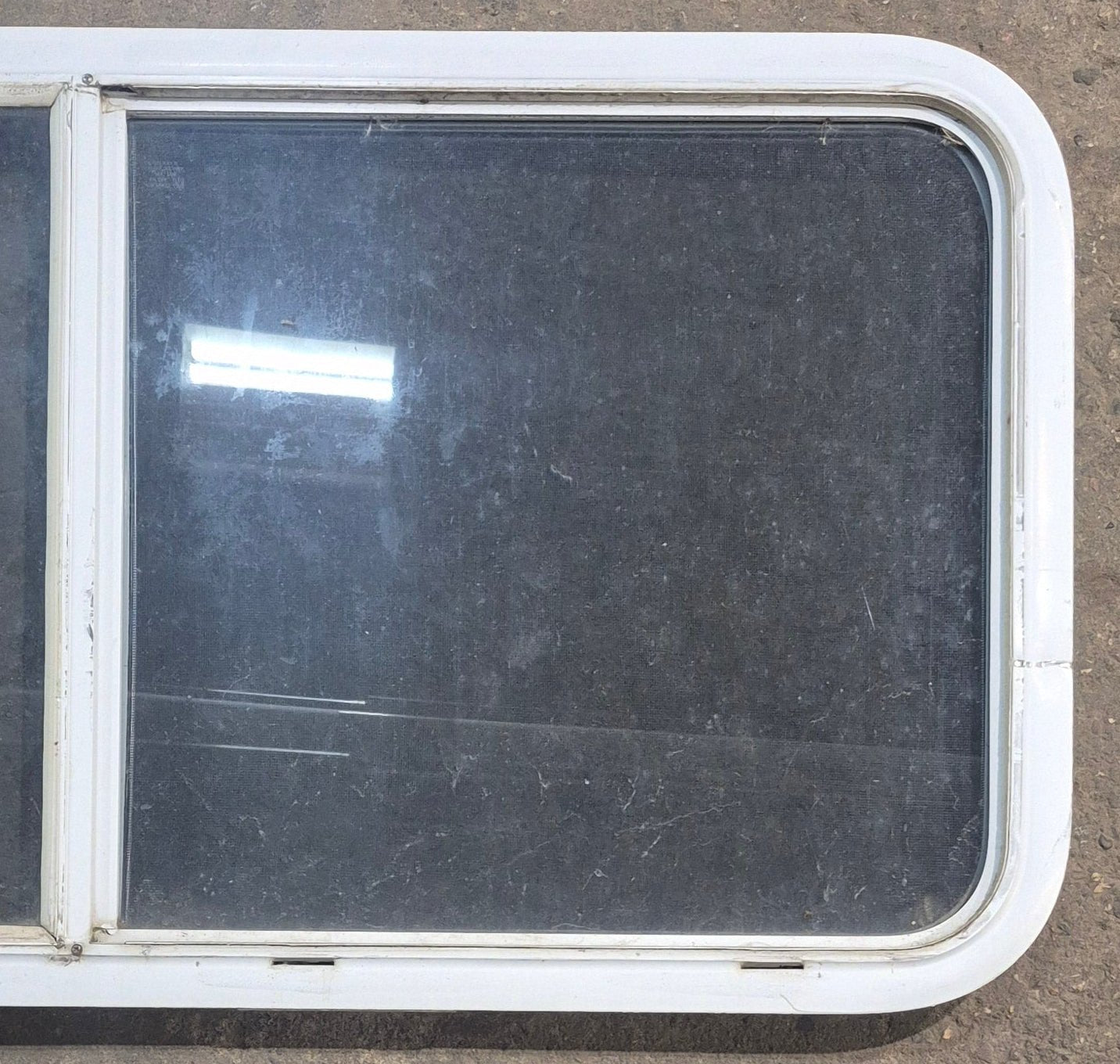 Used White Radius Opening Window : 45 1/2" W x 21 1/4" H x 1 3/4" D - Young Farts RV Parts