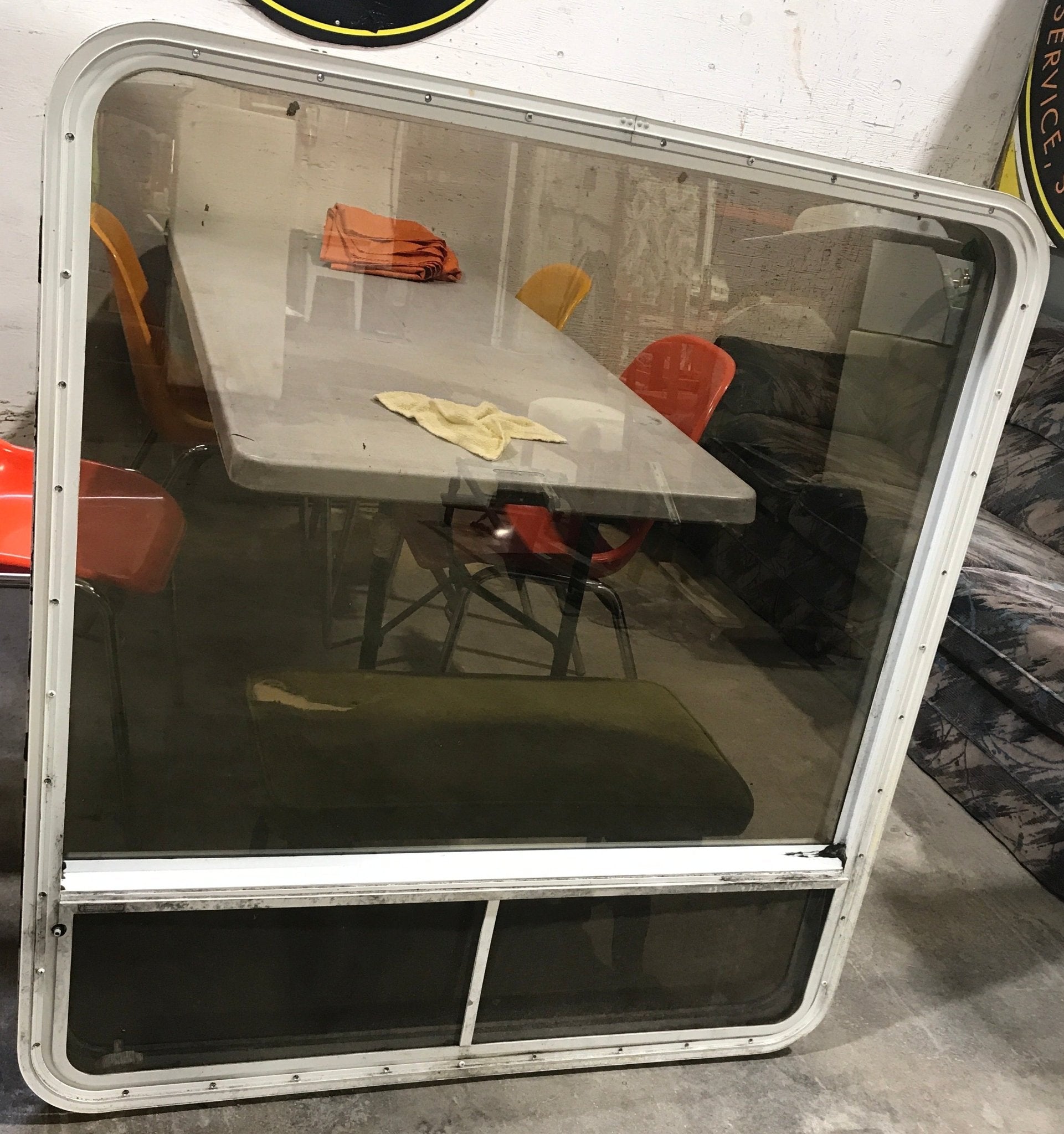 Used White Radius Opening Window : 45 1/2" W x 41 1/2" H x 2" D - Young Farts RV Parts