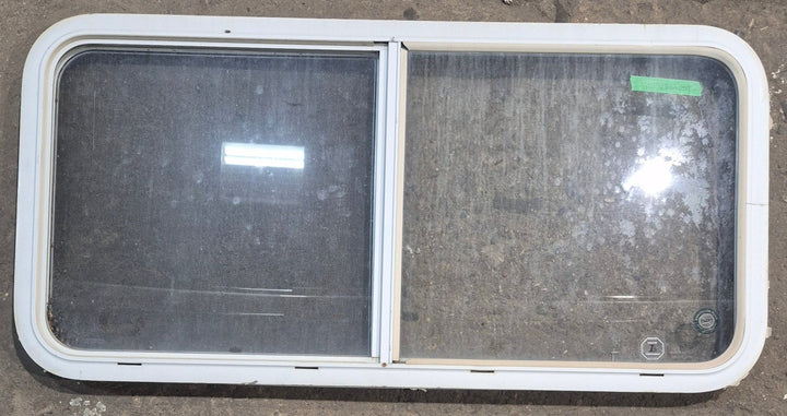 Used White Radius Opening Window : 45 1/4" W x 21 1/2" H x 1 5/8" D - Young Farts RV Parts