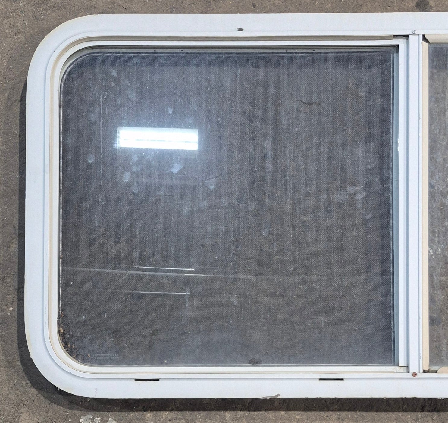 Used White Radius Opening Window : 45 1/4" W x 21 1/2" H x 1 5/8" D - Young Farts RV Parts