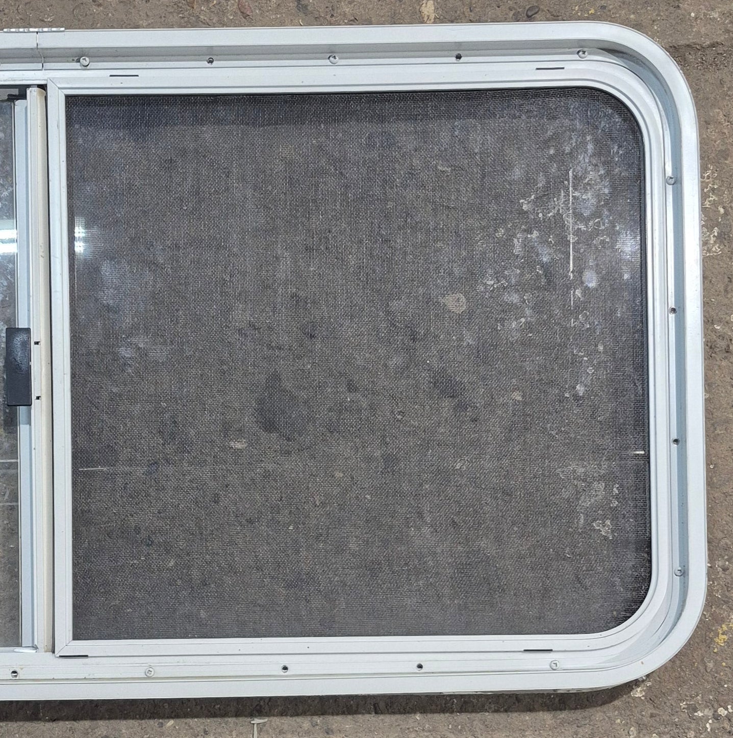 Used White Radius Opening Window : 45 1/4" W x 21 1/2" H x 1 5/8" D - Young Farts RV Parts