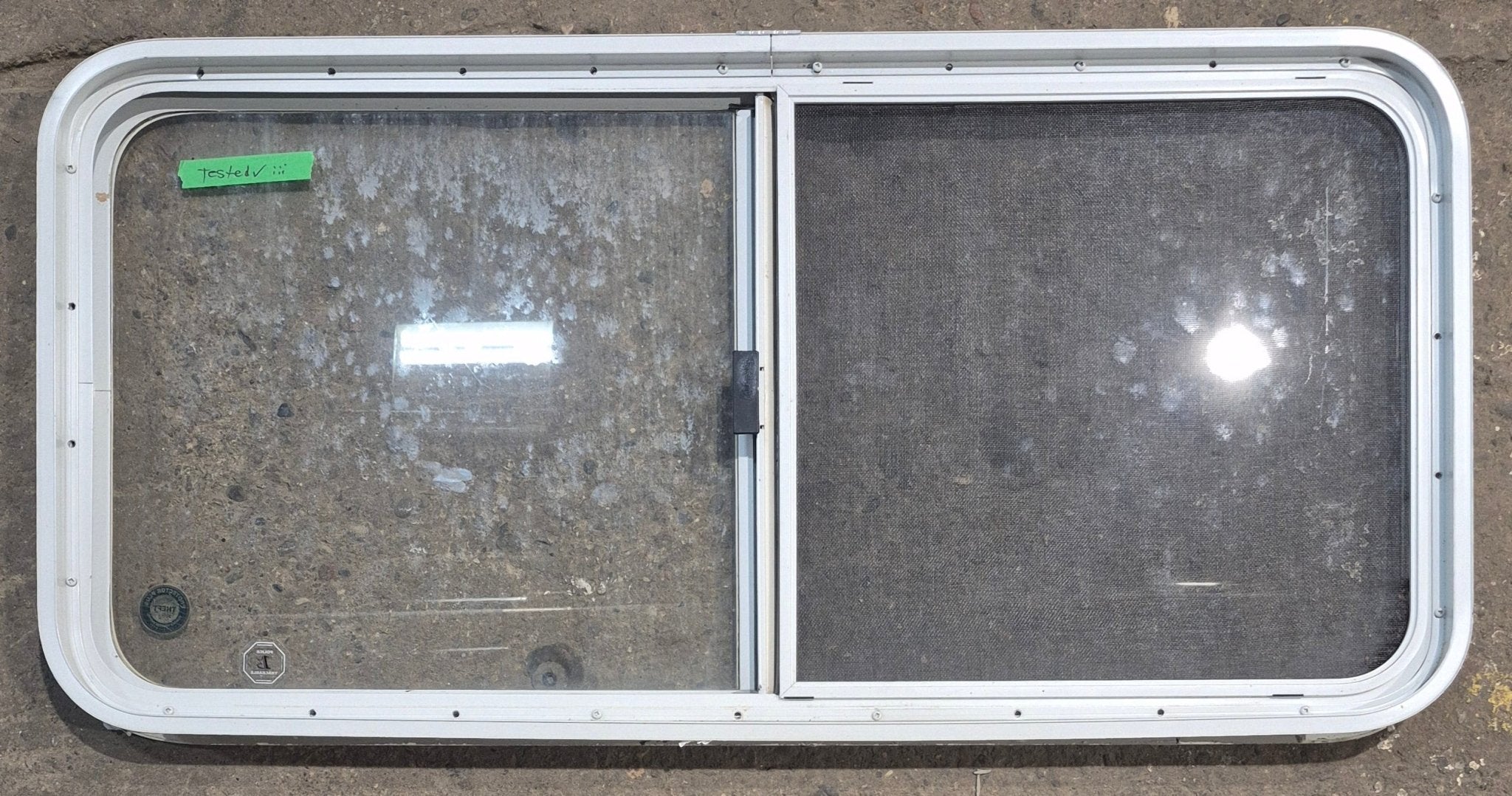 Used White Radius Opening Window : 45 1/4" W x 21 1/2" H x 1 5/8" D - Young Farts RV Parts