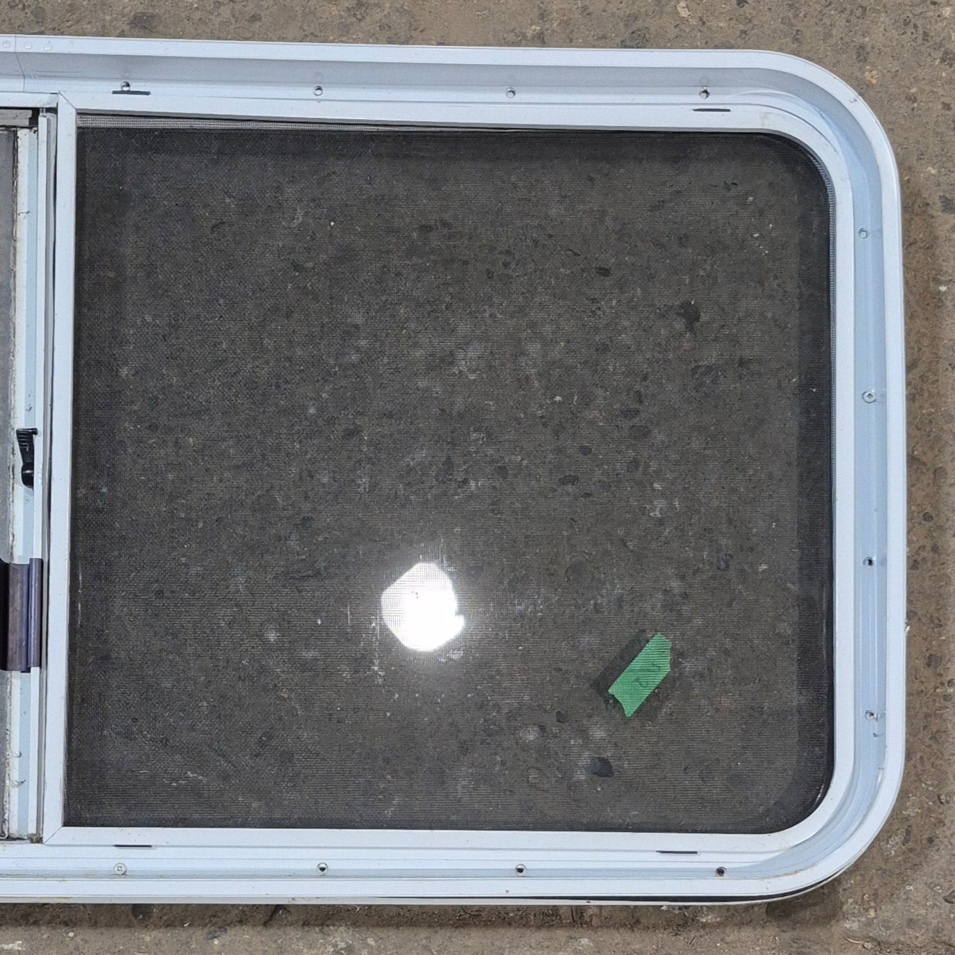 Used White Radius Opening Window : 45 1/4" W x 21 1/2" H x 1 7/8" D - Young Farts RV Parts