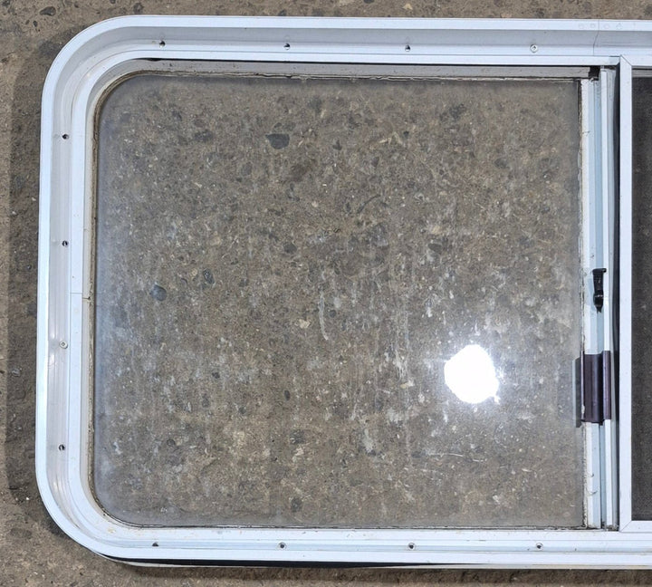Used White Radius Opening Window : 45 1/4" W x 21 1/2" H x 1 7/8" D - Young Farts RV Parts