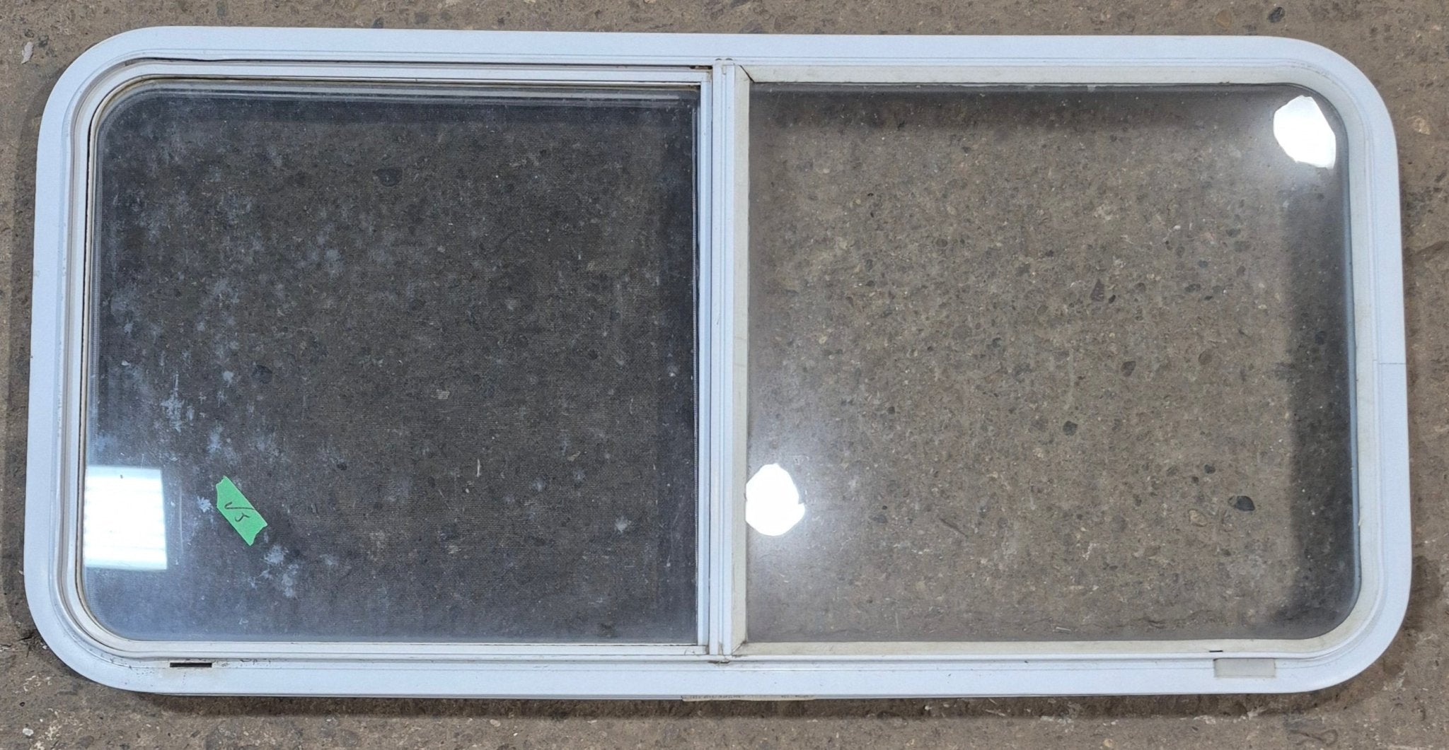 Used White Radius Opening Window : 45 1/4" W x 21 1/2" H x 1 7/8" D - Young Farts RV Parts