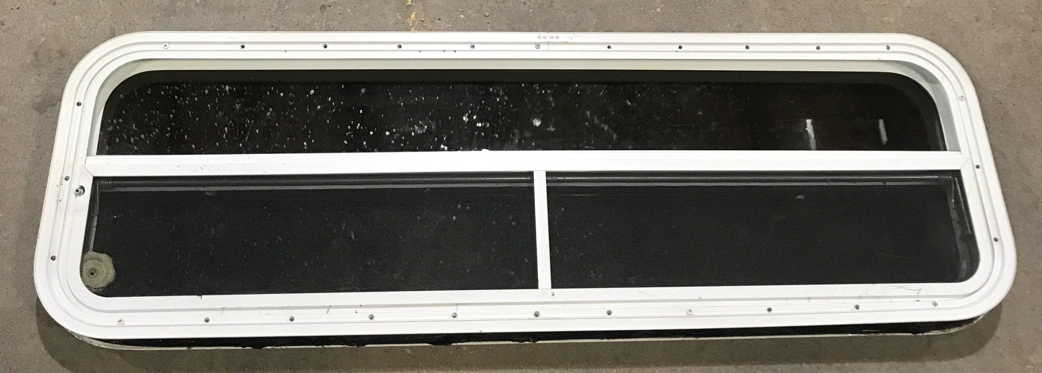 Used White Radius Opening Window : 47 1/2" W x 14 1/2" H x 1 7/8" D - Young Farts RV Parts