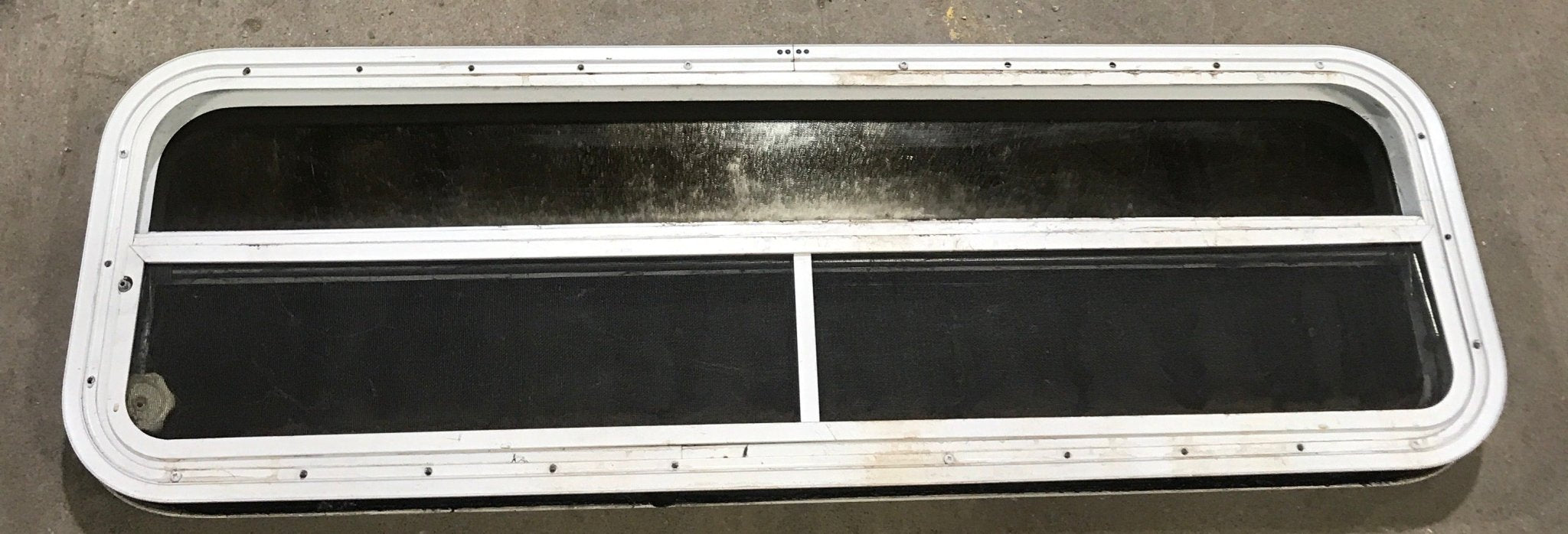 Used White Radius Opening Window : 47 1/2" W x 14 1/2" H x 1 7/8" D - Young Farts RV Parts