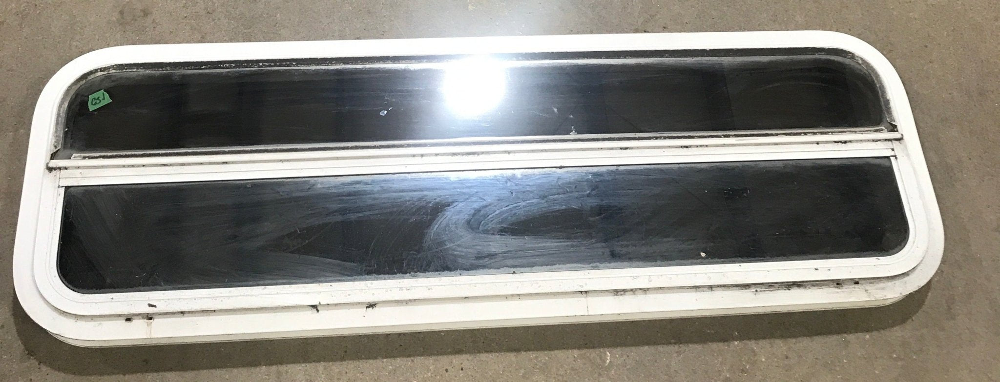 Used White Radius Opening Window : 47 1/2" W x 14 1/2" H x 1 7/8" D - Young Farts RV Parts
