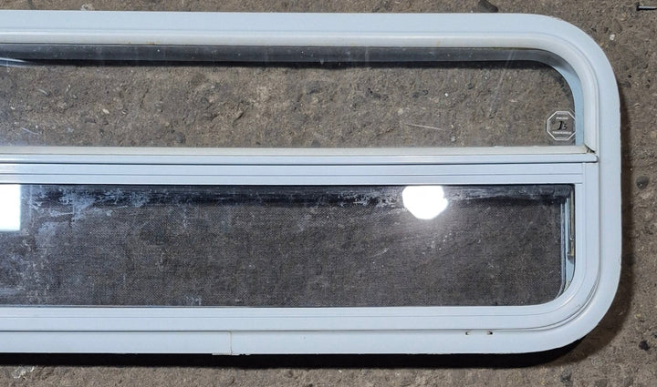 Used White Radius Opening Window : 47 1/2" W x 14 1/4" H x 1 1/4" D - Young Farts RV Parts
