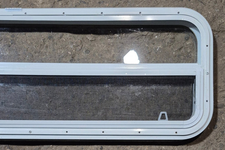Used White Radius Opening Window : 47 1/2" W x 14 1/4" H x 1 1/4" D - Young Farts RV Parts