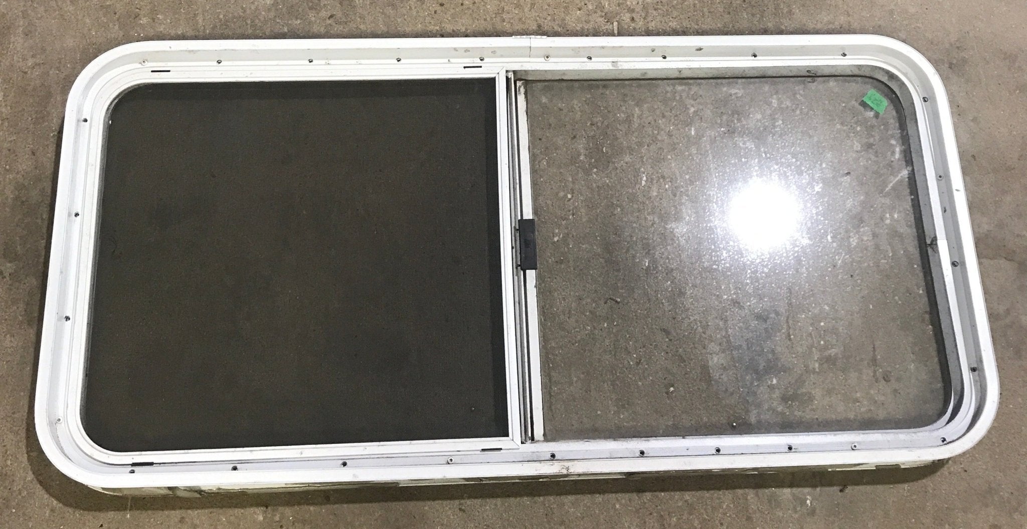 Used White Radius Opening Window : 47 1/2" W x 21 1/2" H x 1 7/8" D - Young Farts RV Parts