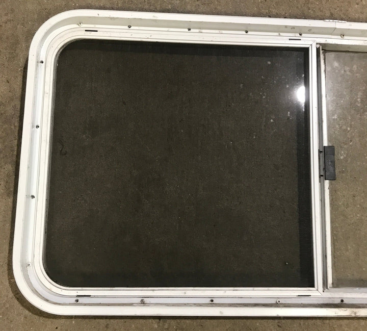 Used White Radius Opening Window : 47 1/2" W x 21 1/2" H x 1 7/8" D - Young Farts RV Parts