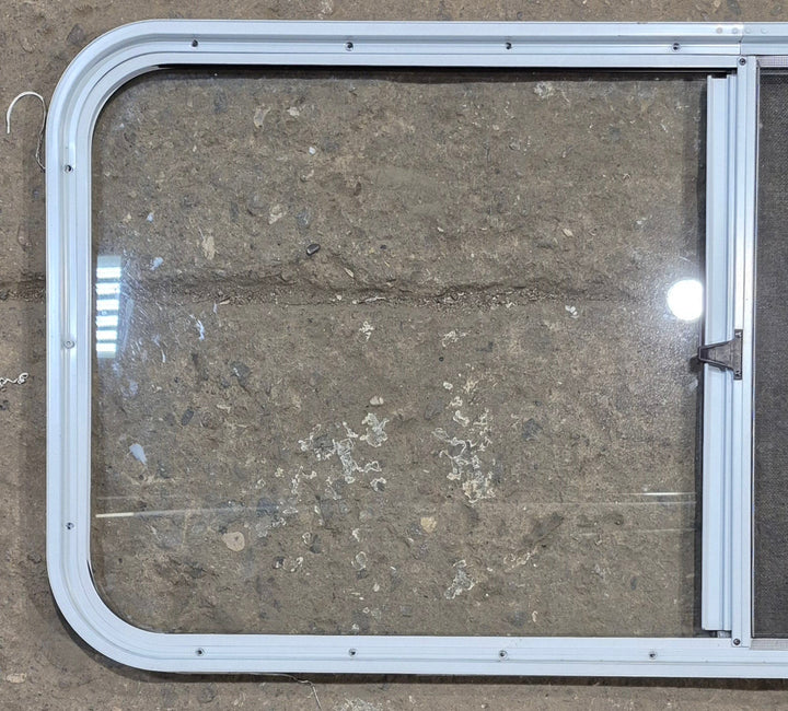 Used White Radius Opening Window : 47 1/2" W x 21 1/2" H x 1" D - Young Farts RV Parts
