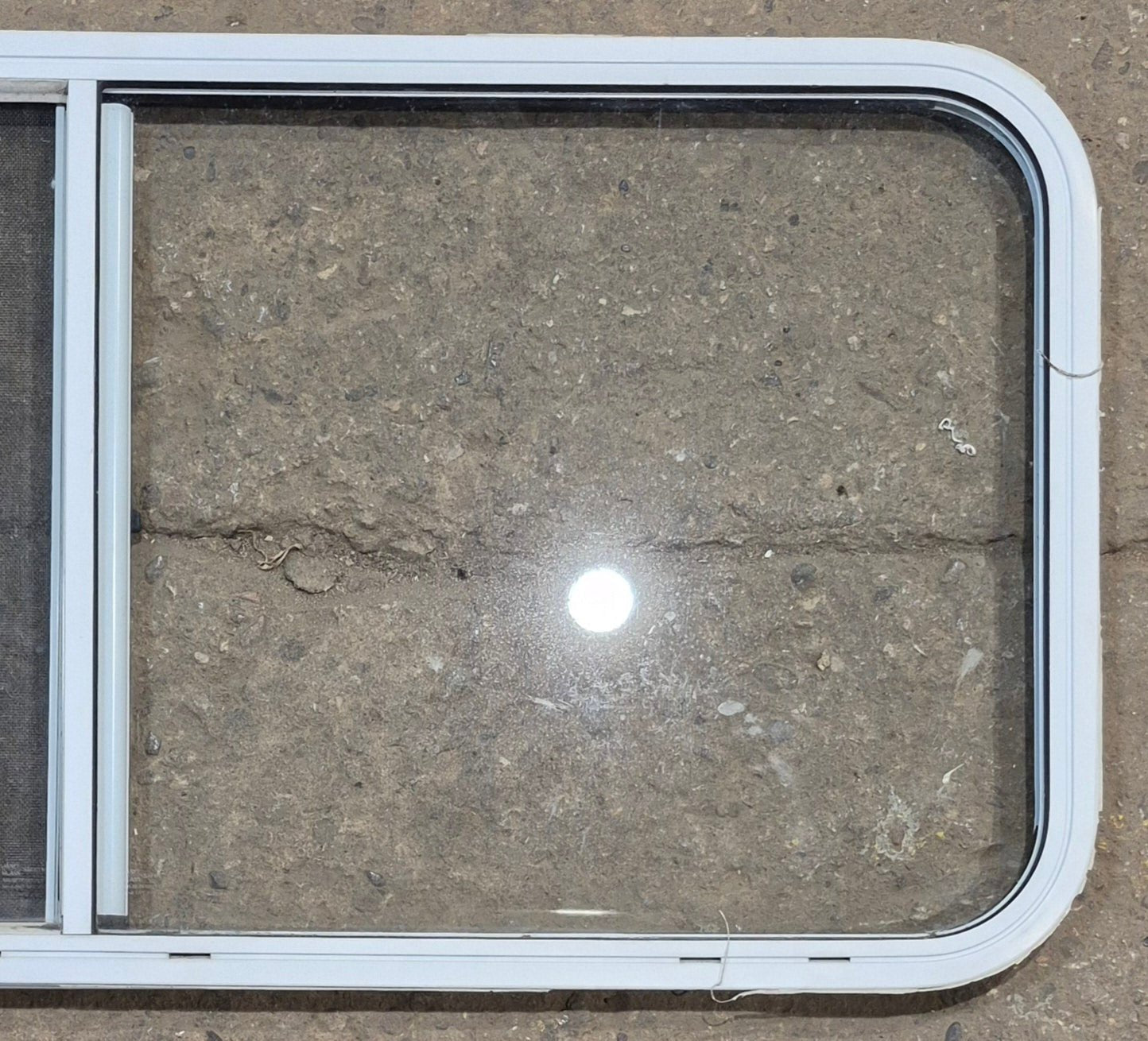Used White Radius Opening Window : 47 1/2" W x 21 1/2" H x 1" D - Young Farts RV Parts