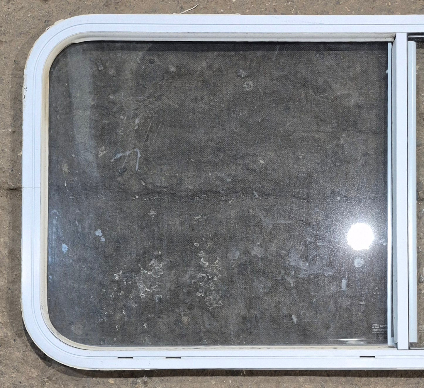 Used White Radius Opening Window : 47 1/2" W x 21 1/2" H x 1" D - Young Farts RV Parts
