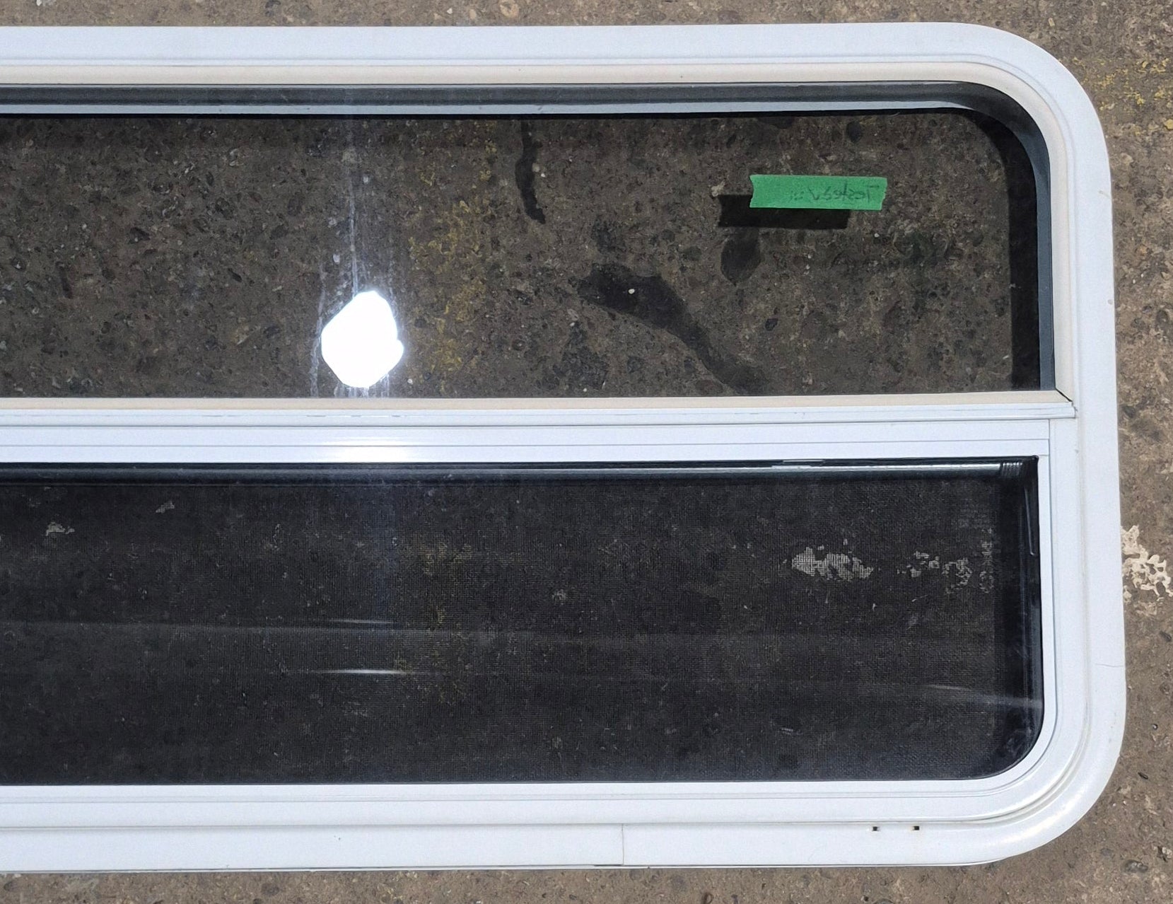 Used White Radius Opening Window : 47 1/2" W x 21 1/4" H x 1 7/8" D - Young Farts RV Parts